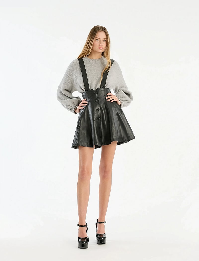 ROTATE Birger Christensen - BUTTONED LEATHER SKIRT - kurze röcke - black - 0