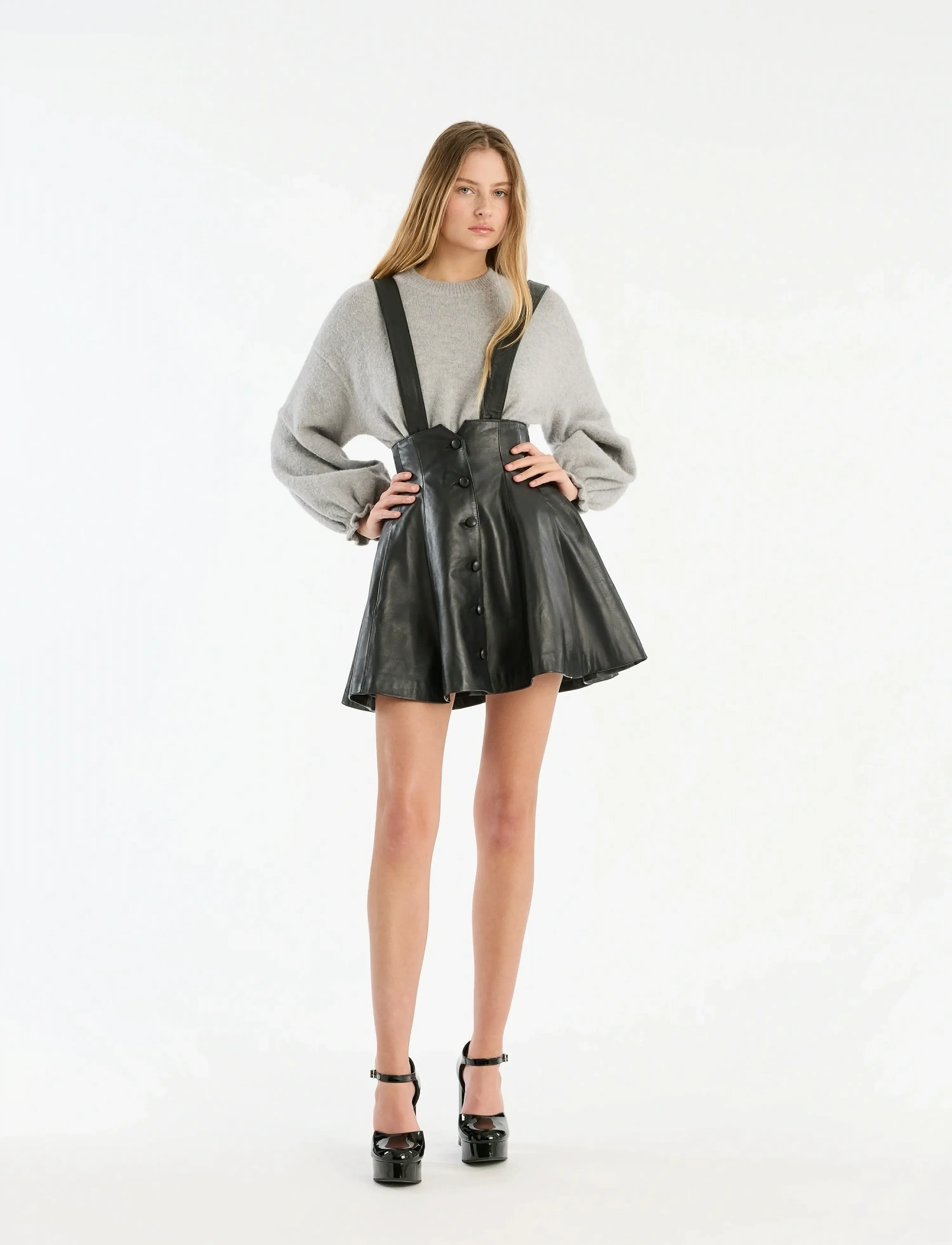 ROTATE Buttoned Leather Skirt (OTA115132100) - Short skirts