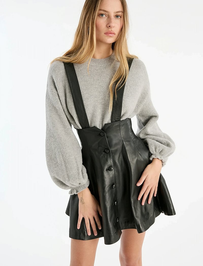 ROTATE Birger Christensen - BUTTONED LEATHER SKIRT - kurze röcke - black - 5