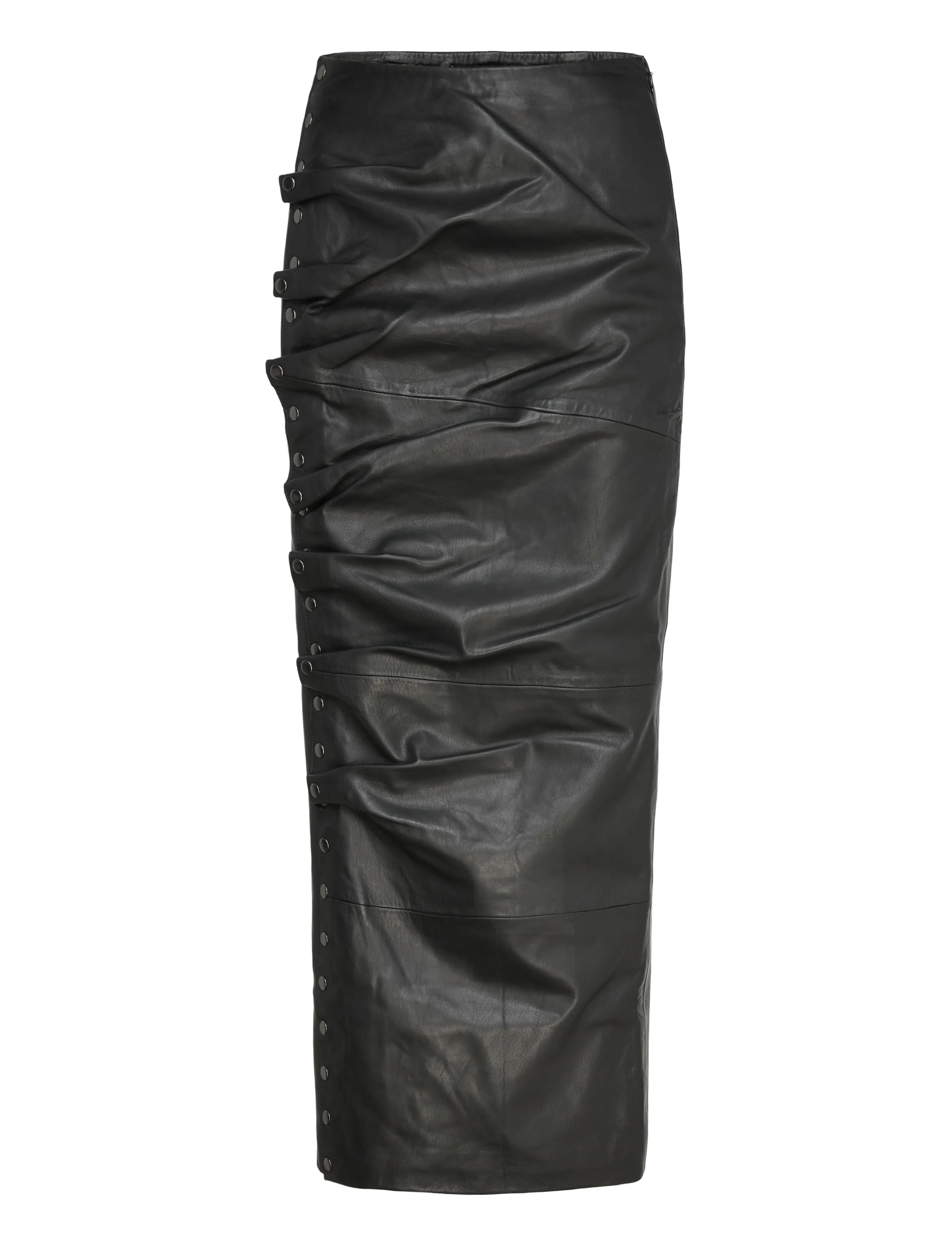 ROTATE MIDI LEATHER SKIRT - Lædernederdele - BLACK / black