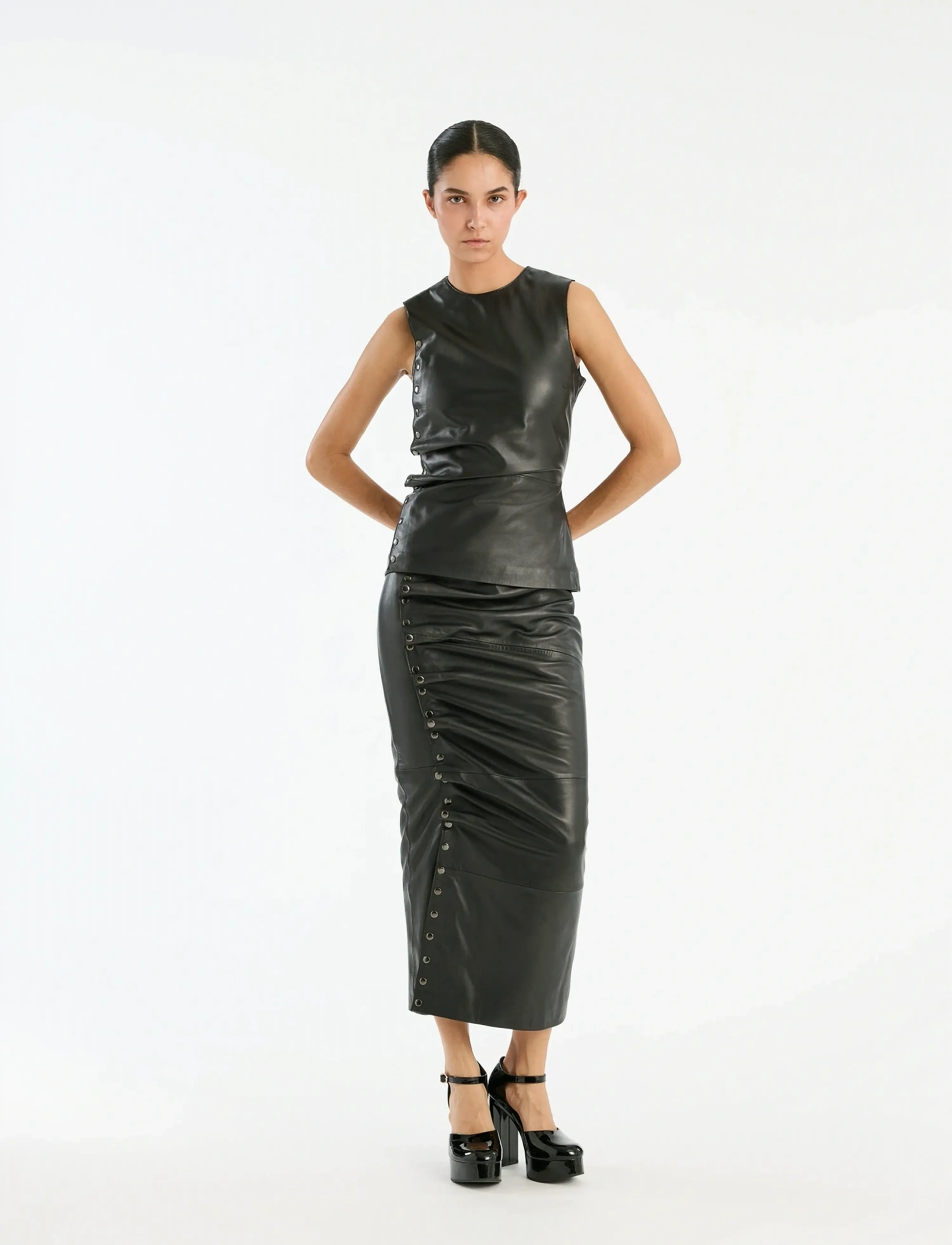 ROTATE Midi Leather Skirt, 42, Designer, Schwarz - Knee-length & Röcke, Frauen