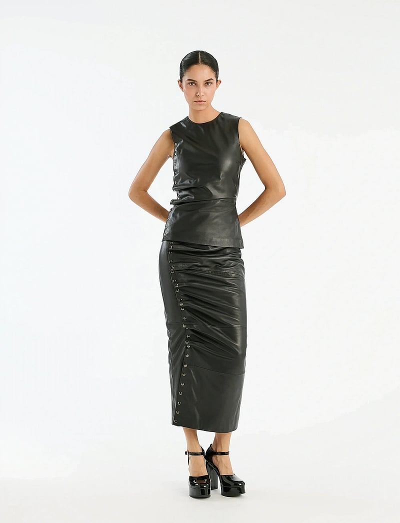 ROTATE Birger Christensen - MIDI LEATHER SKIRT - leather skirts - black - 0