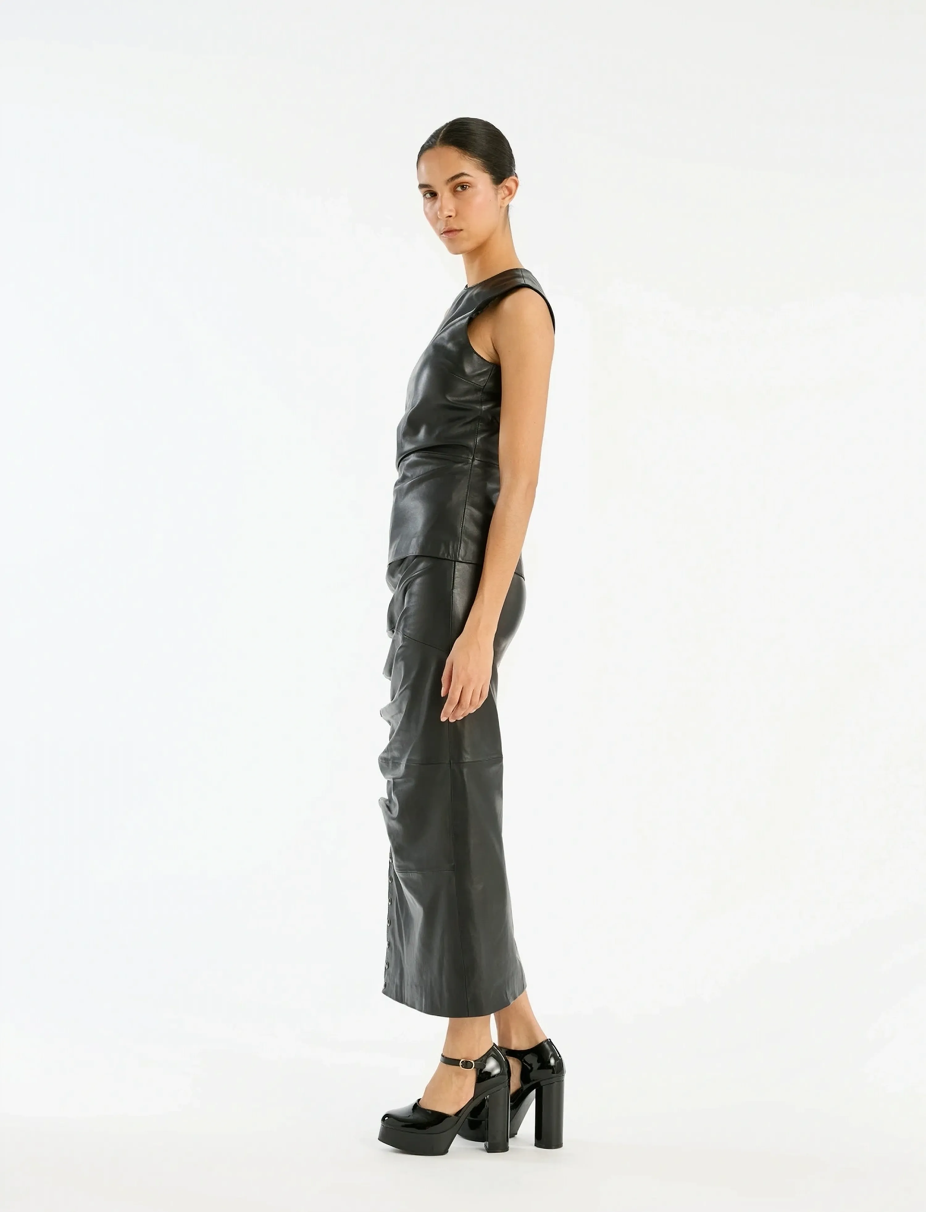 ROTATE - MIDI LEATHER SKIRT - midi garuma svārki - black - 3