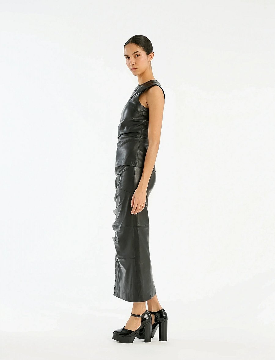 ROTATE - MIDI LEATHER SKIRT - midi garuma svārki - black - 3