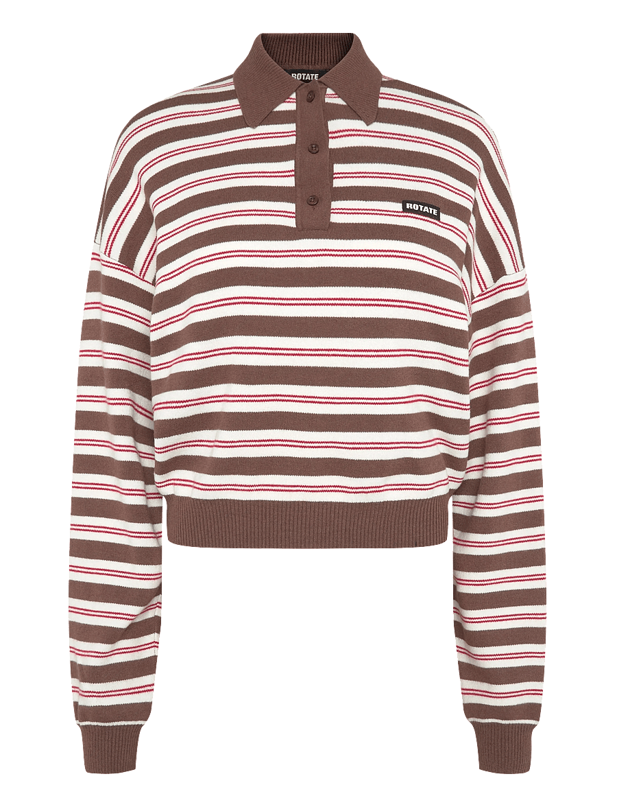 ROTATE - SLINKY KNIT POLO - crop tops - shaved chocolate - 0