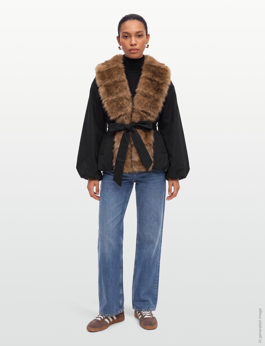 ROTATE - FAUX FUR COLLAR JACKET - faux fur jakker - black - 0