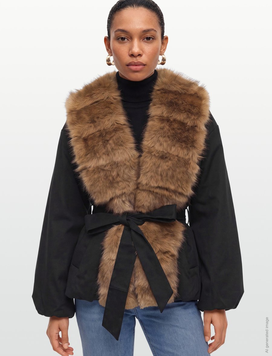 ROTATE - FAUX FUR COLLAR JACKET - faux fur jakker - black - 3