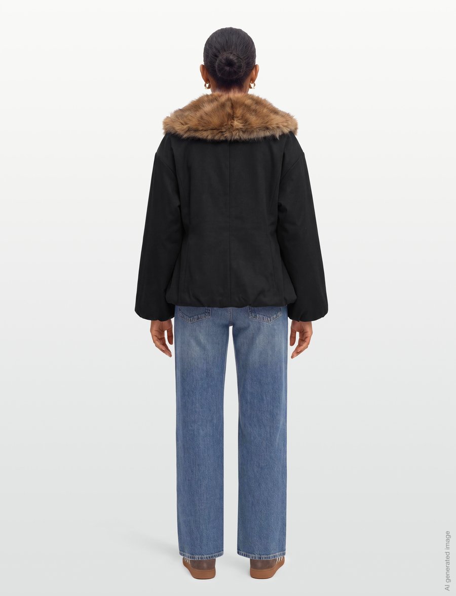 ROTATE - FAUX FUR COLLAR JACKET - faux fur jakker - black - 4
