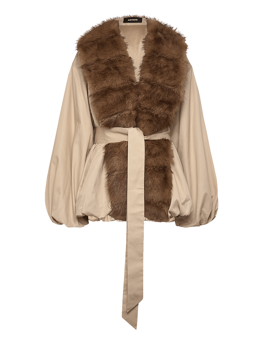 ROTATE - FAUX FUR COLLAR JACKET - faux fur - cement - 1