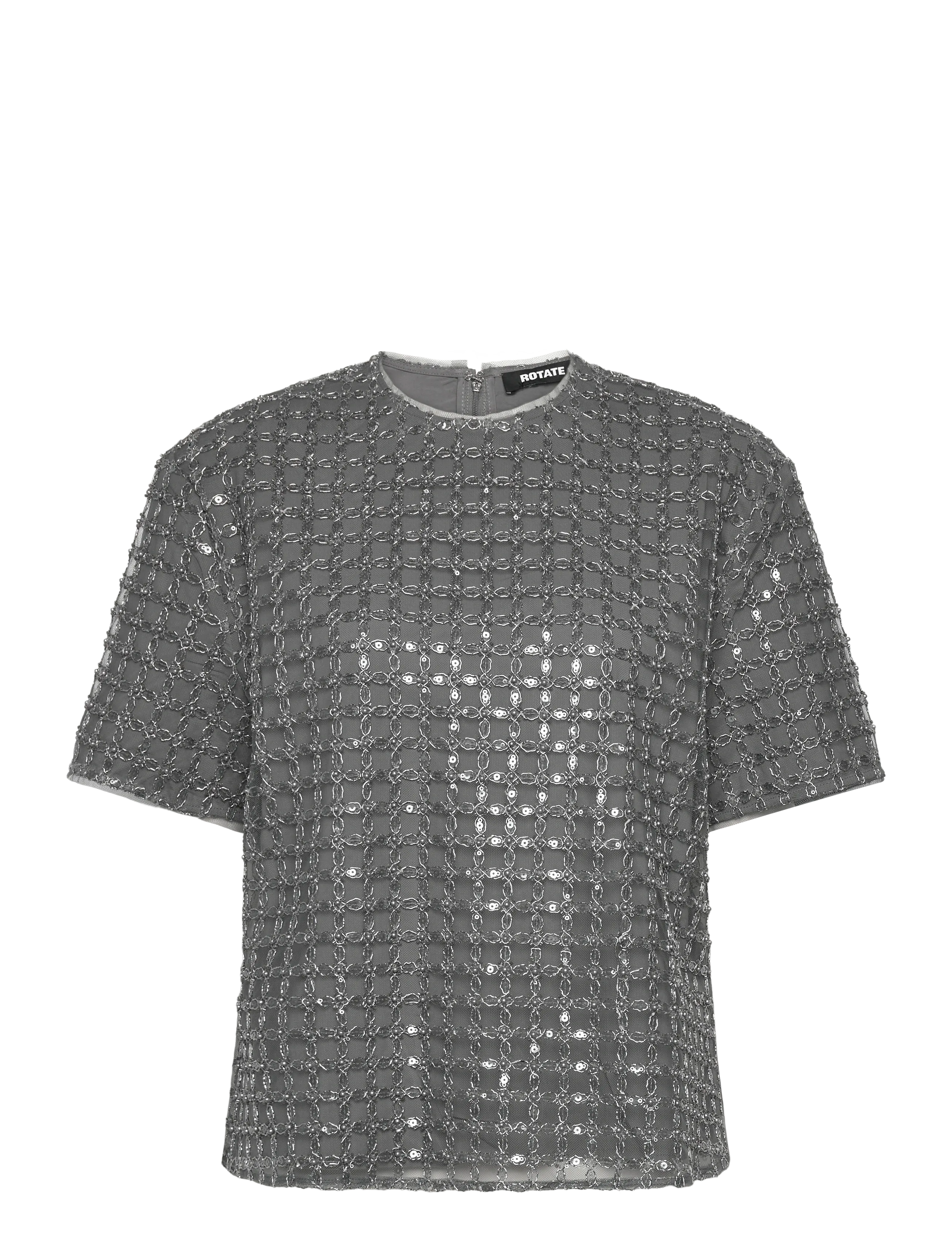 ROTATE Beaded Oversized Top, Kvinder, Oversize Perlebesat Top, Grå, Str: 34