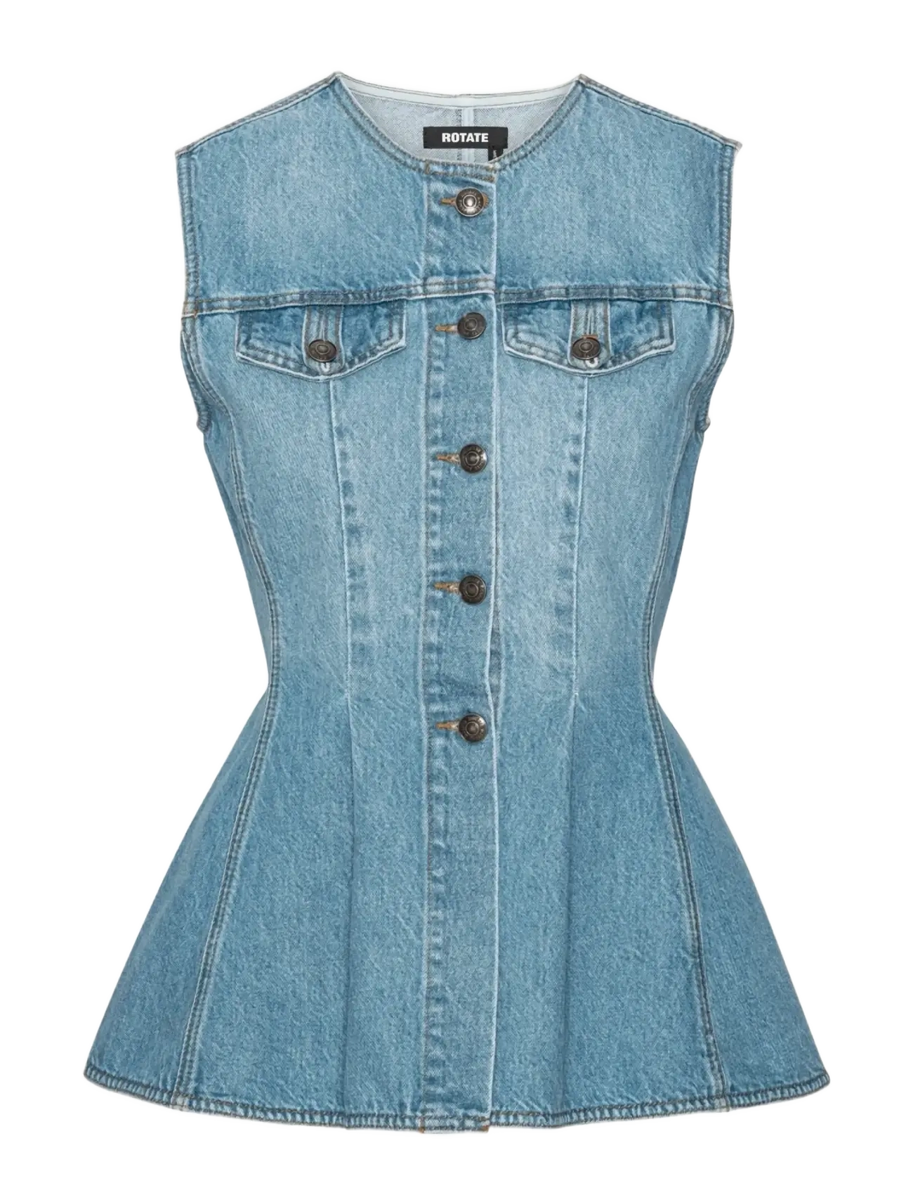 ROTATE Birger Christensen FLARED DENIM TOP - Premium styles - HYDRANGEA (BLUE) / blue