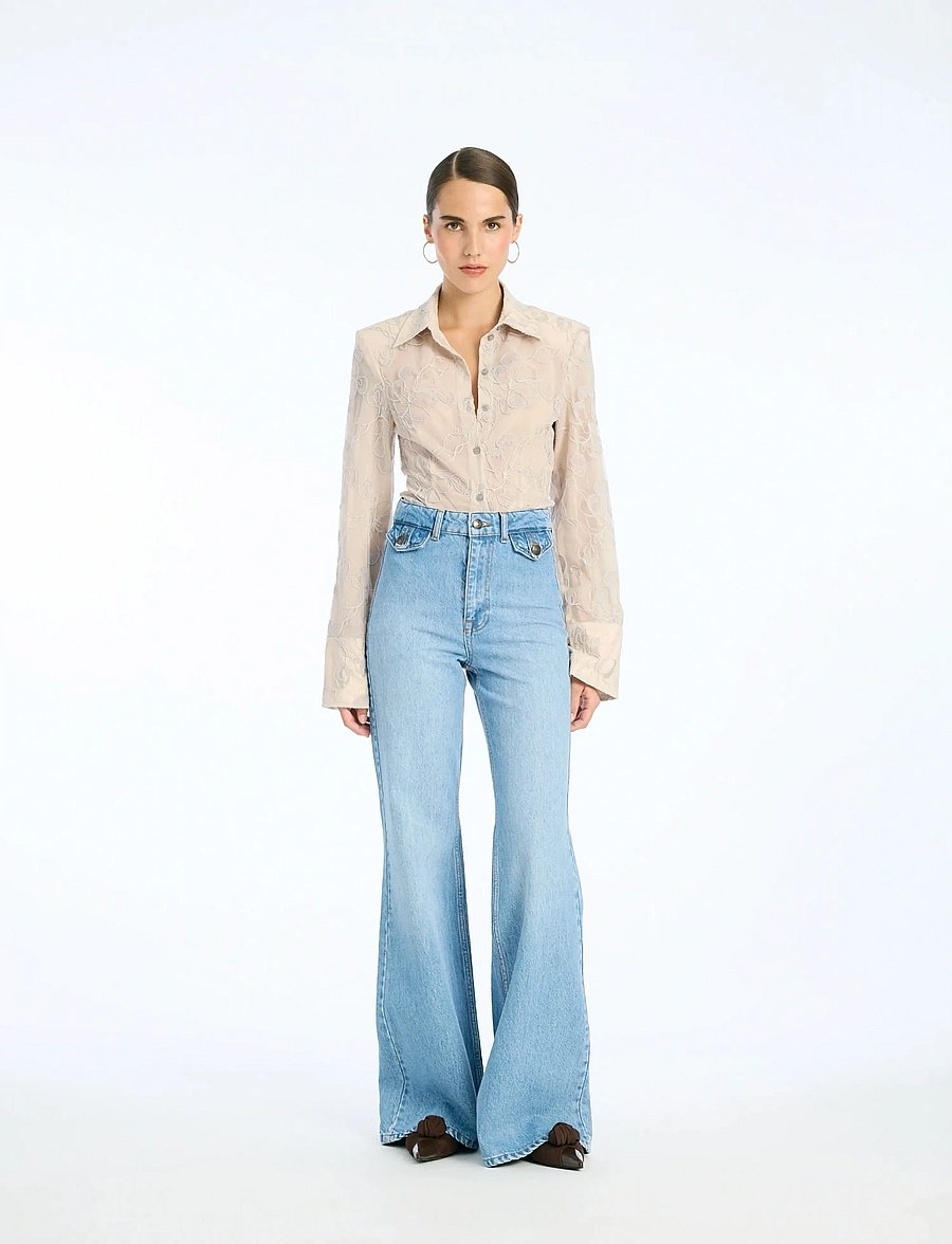 ROTATE - Flared highwaisted jeans - utsvängda jeans - hydrangea (blue) - 0