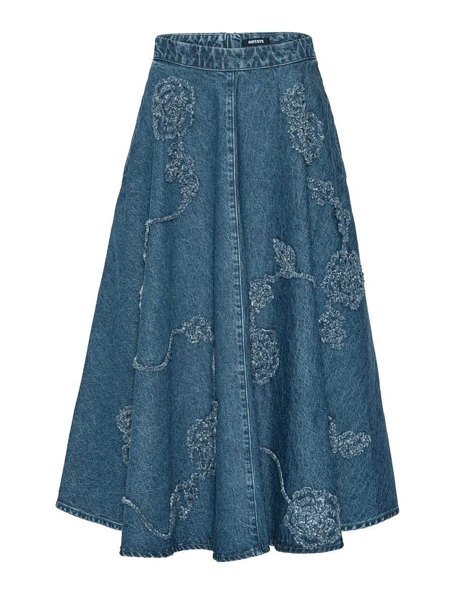 ROTATE - DENIM FLOWER MIDI SKIRT - medium blue denim - 0