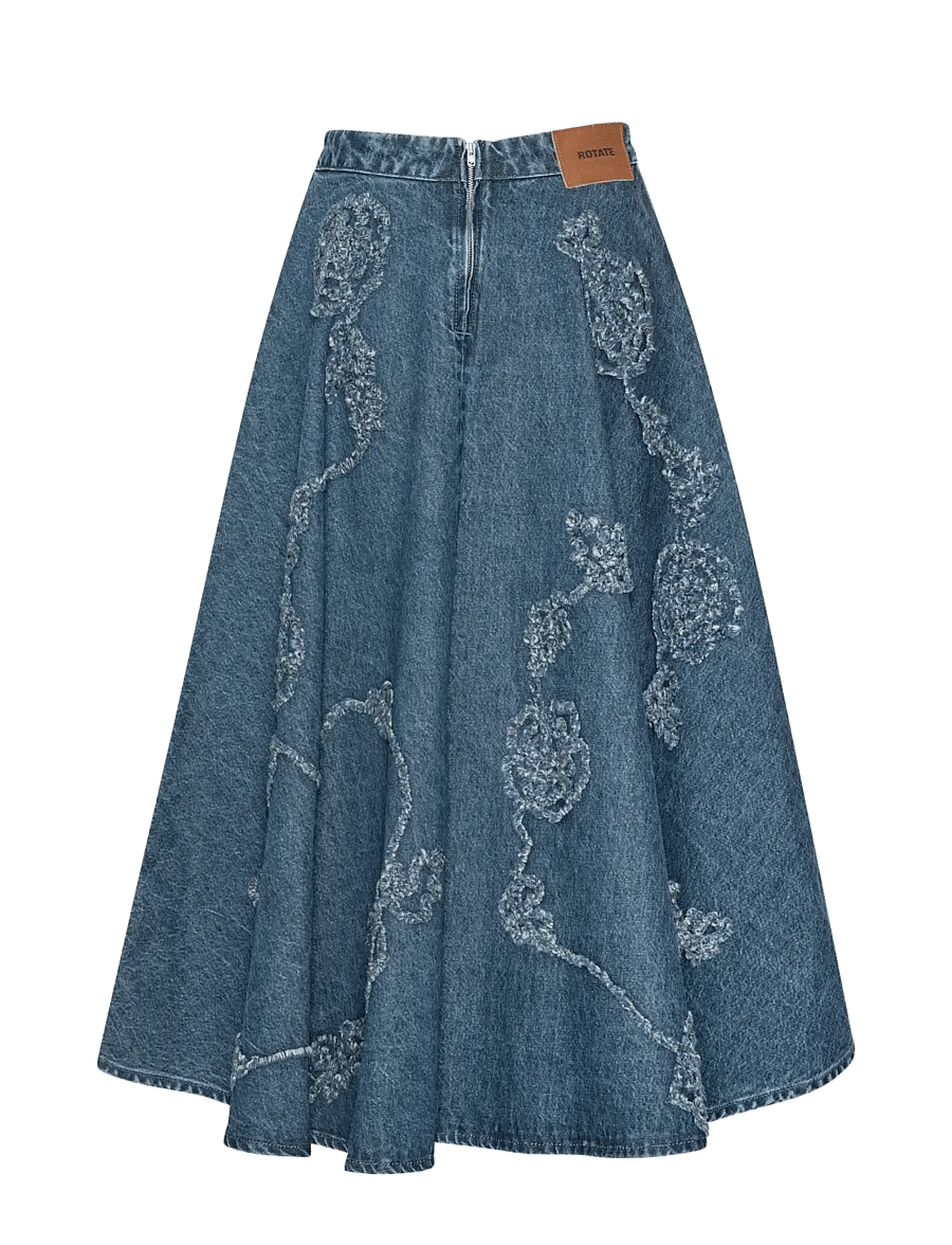 ROTATE - DENIM FLOWER MIDI SKIRT - medium blue denim - 1