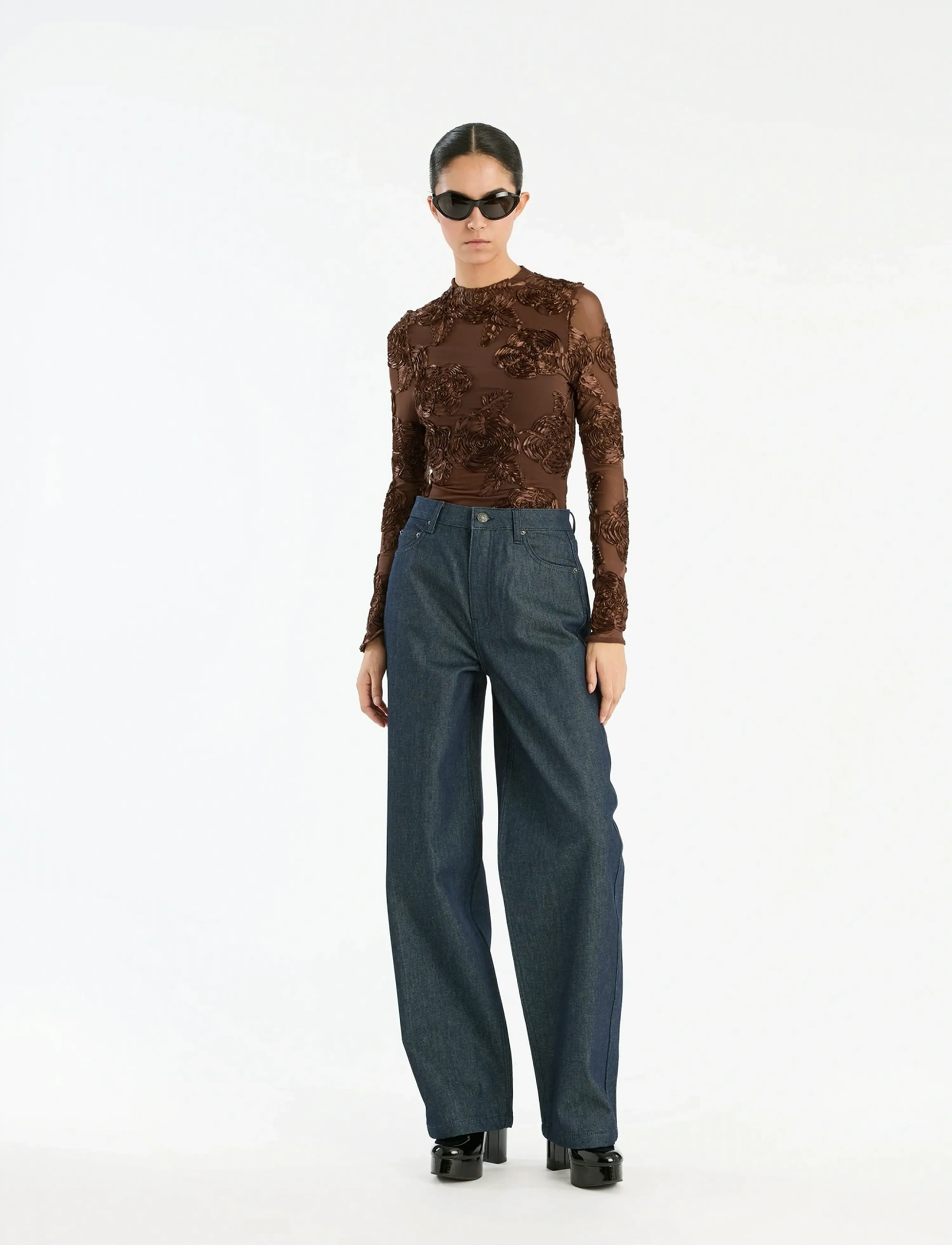 ROTATE WIDE LEG JEANS - Jeans - DARK BLUE DENIM / navy