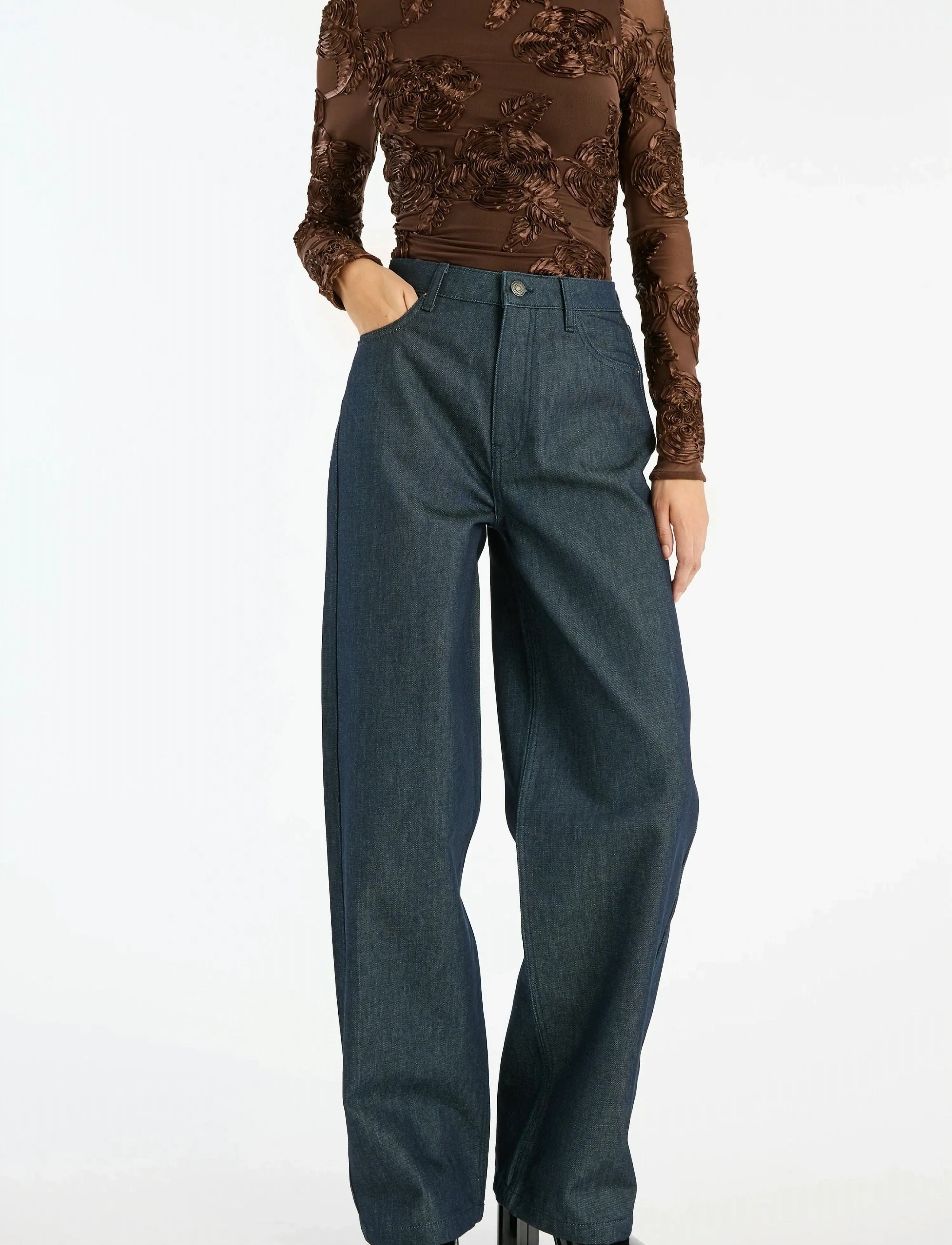 ROTATE - WIDE LEG JEANS - wide leg jeans - dark blue denim - 4