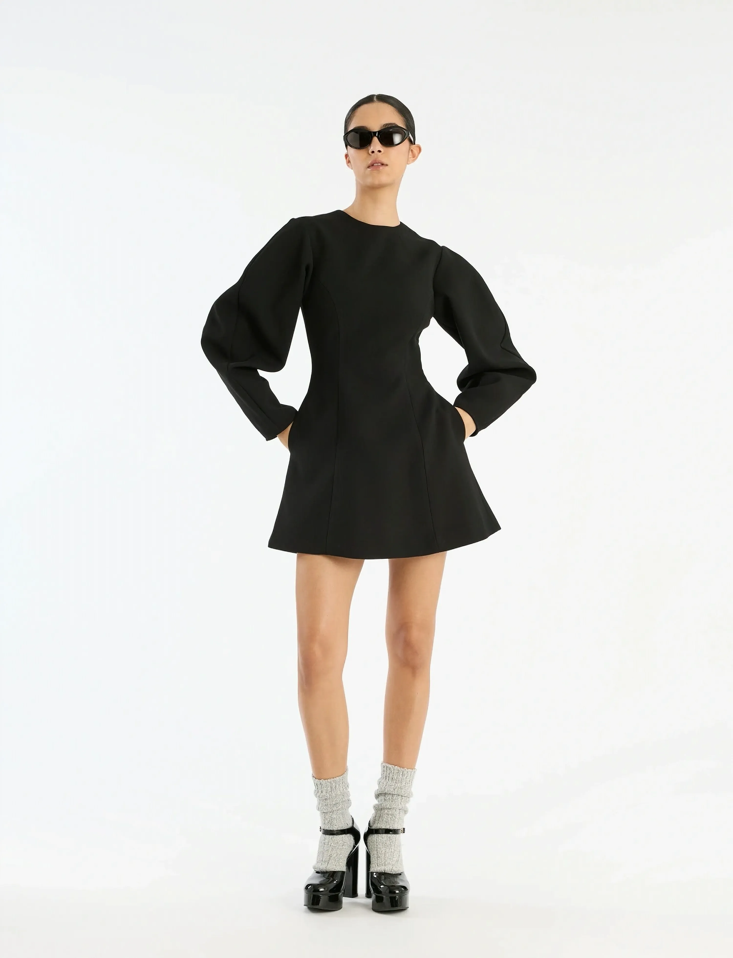 ROTATE Suiting Flared Mini Dress, 38, Black, Designere > Korte Kjoler, Dame