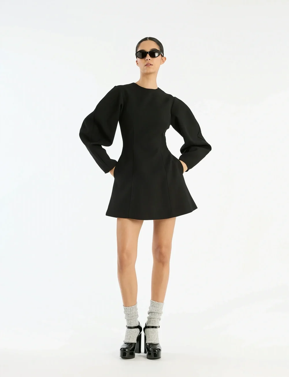 ROTATE Birger Christensen - SUITING FLARED MINI DRESS - cocktailkjoler - black - 0