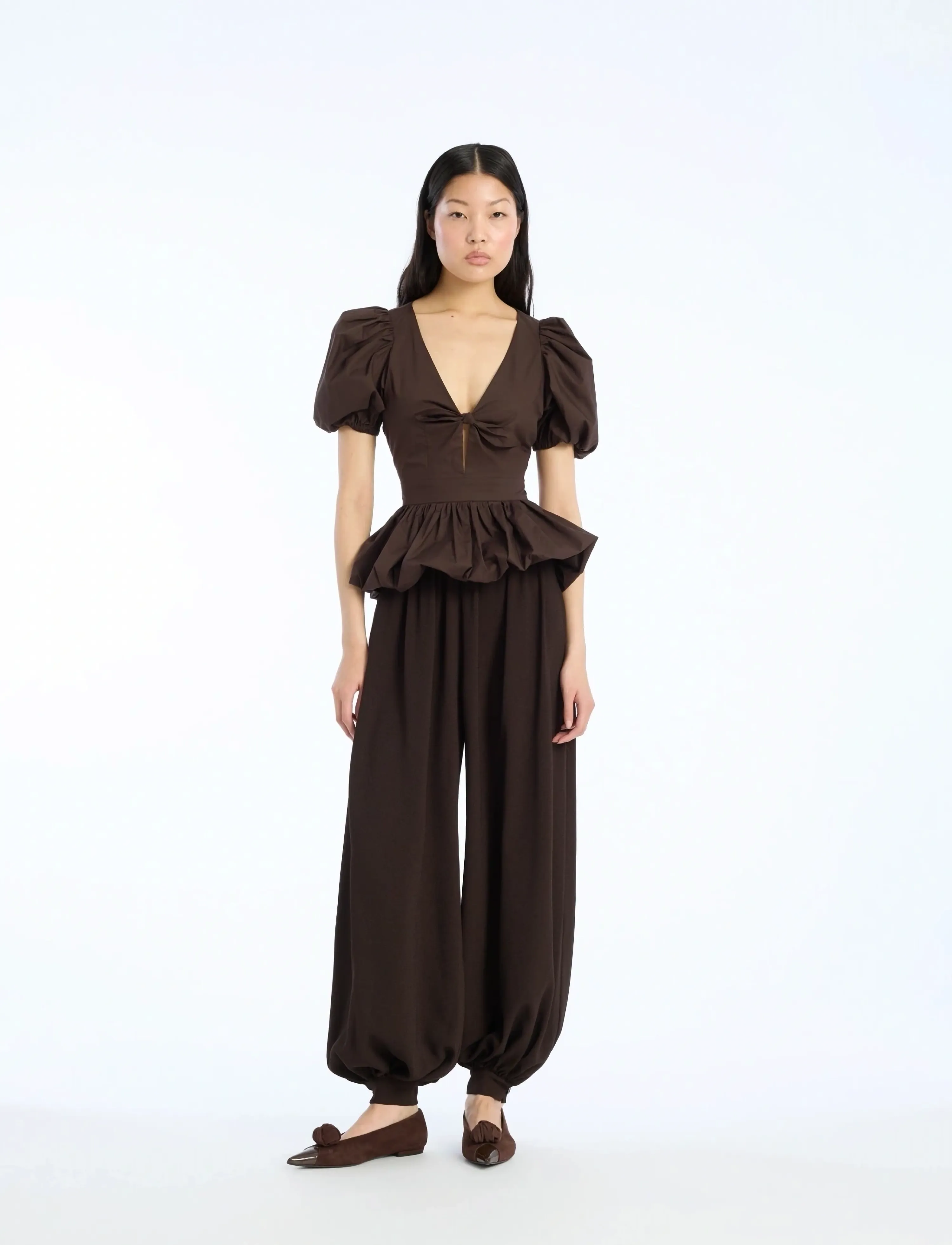 ROTATE Balloon Pleated Pants, Kvinder, Plisserede Ballonbukser, Brun, Str: 34