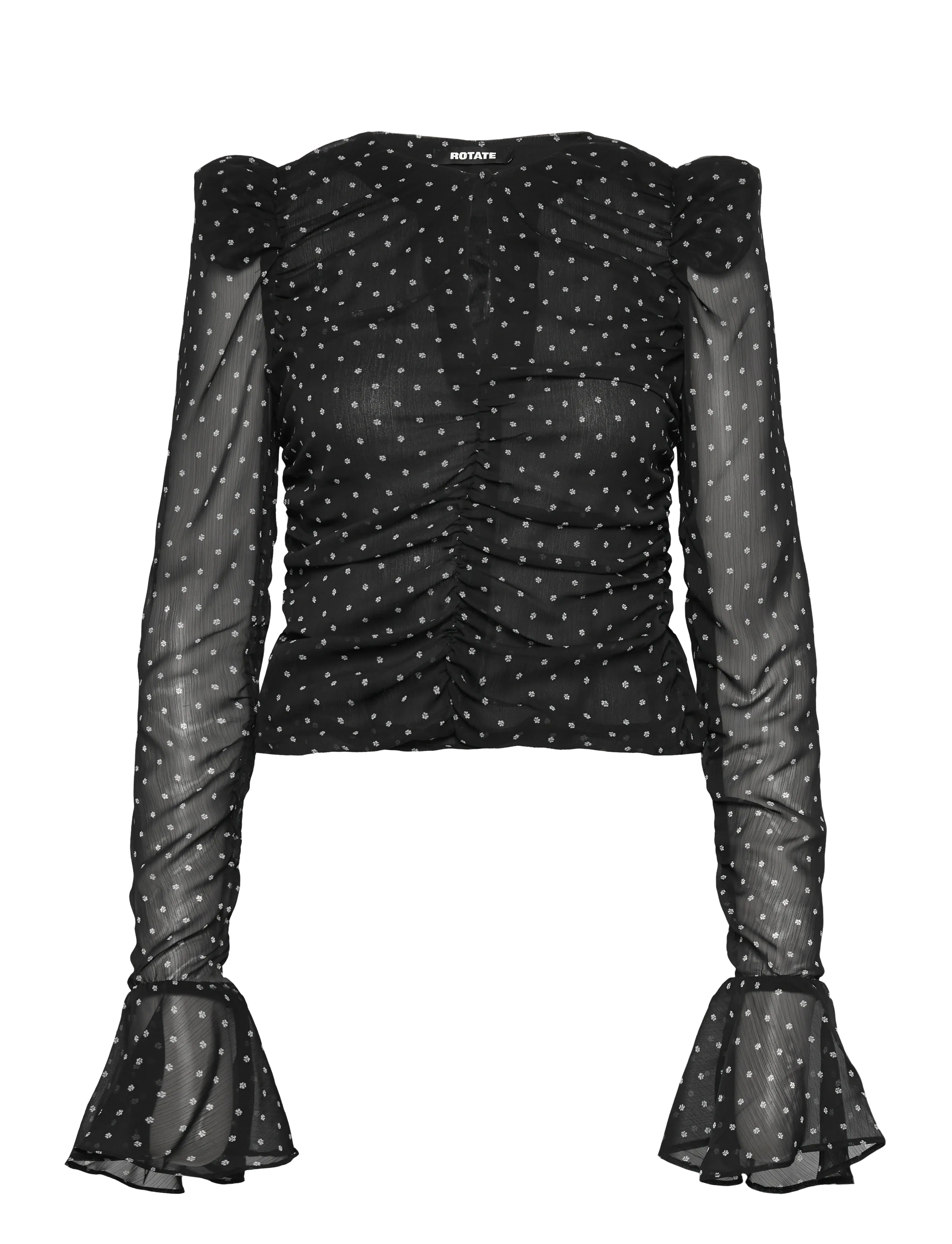 ROTATE Chiffon Ruched Ls Top, 40, Black, Bluser > Langærmede, Dame