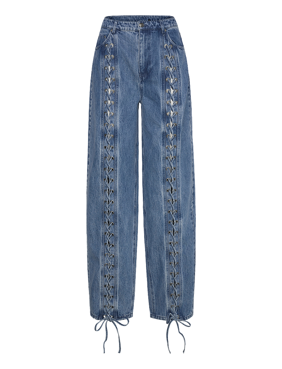 ROTATE - DENIM LACED LEG PANTS - straight jeans - vintage blue, denim - 0
