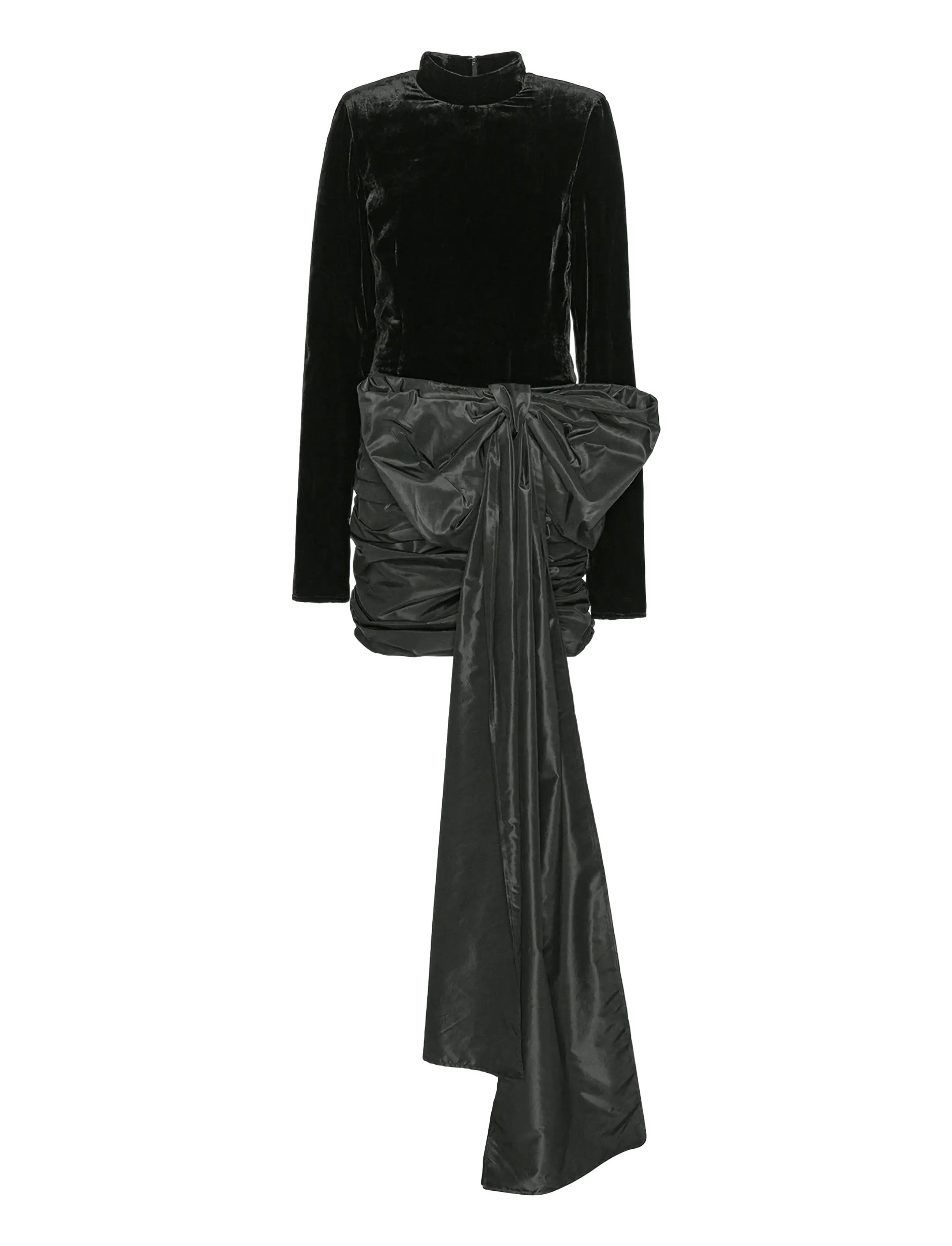 VELVET BOW MINI DRESS - BLACK