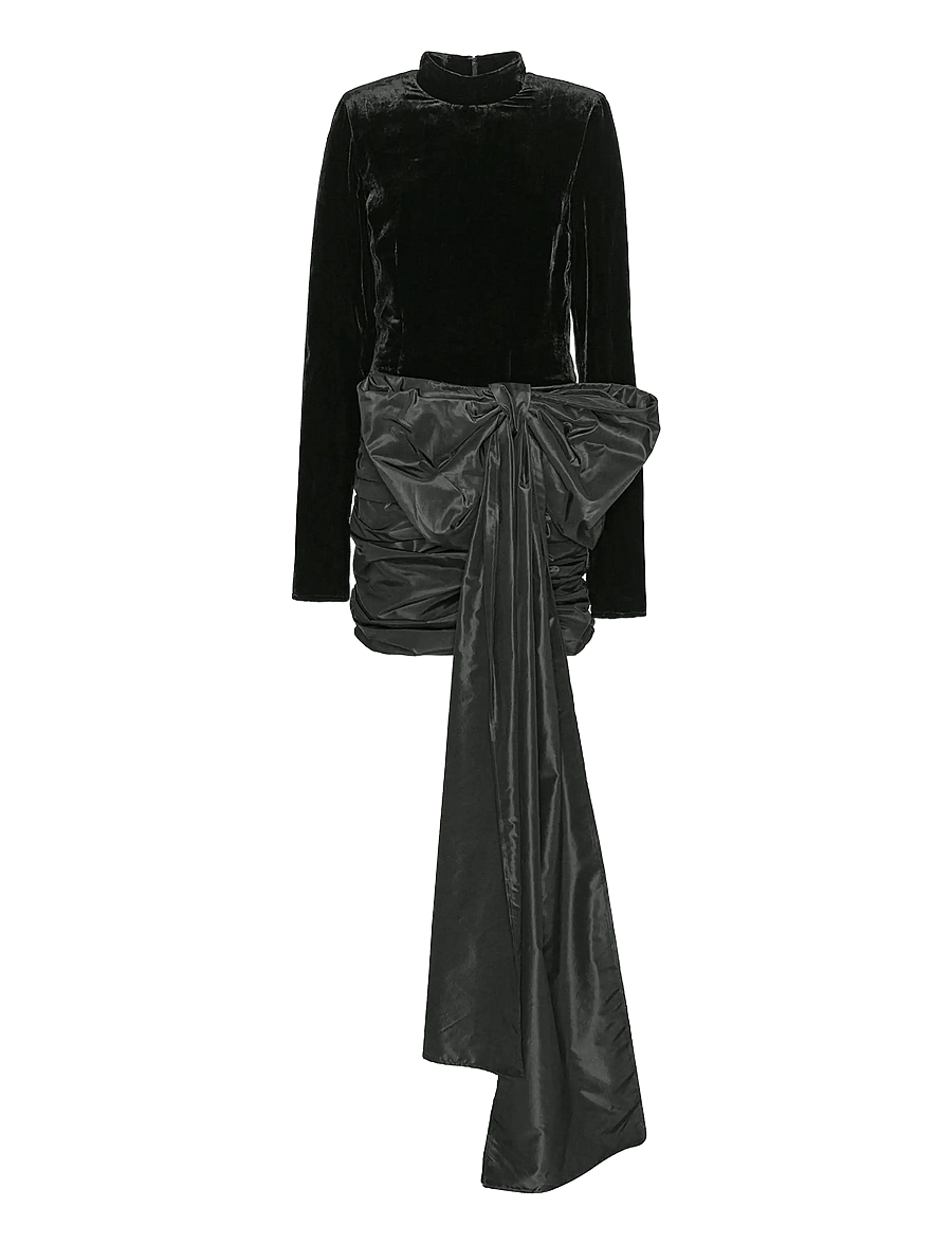 ROTATE - VELVET BOW MINI DRESS - cocktailkjoler - black - 1