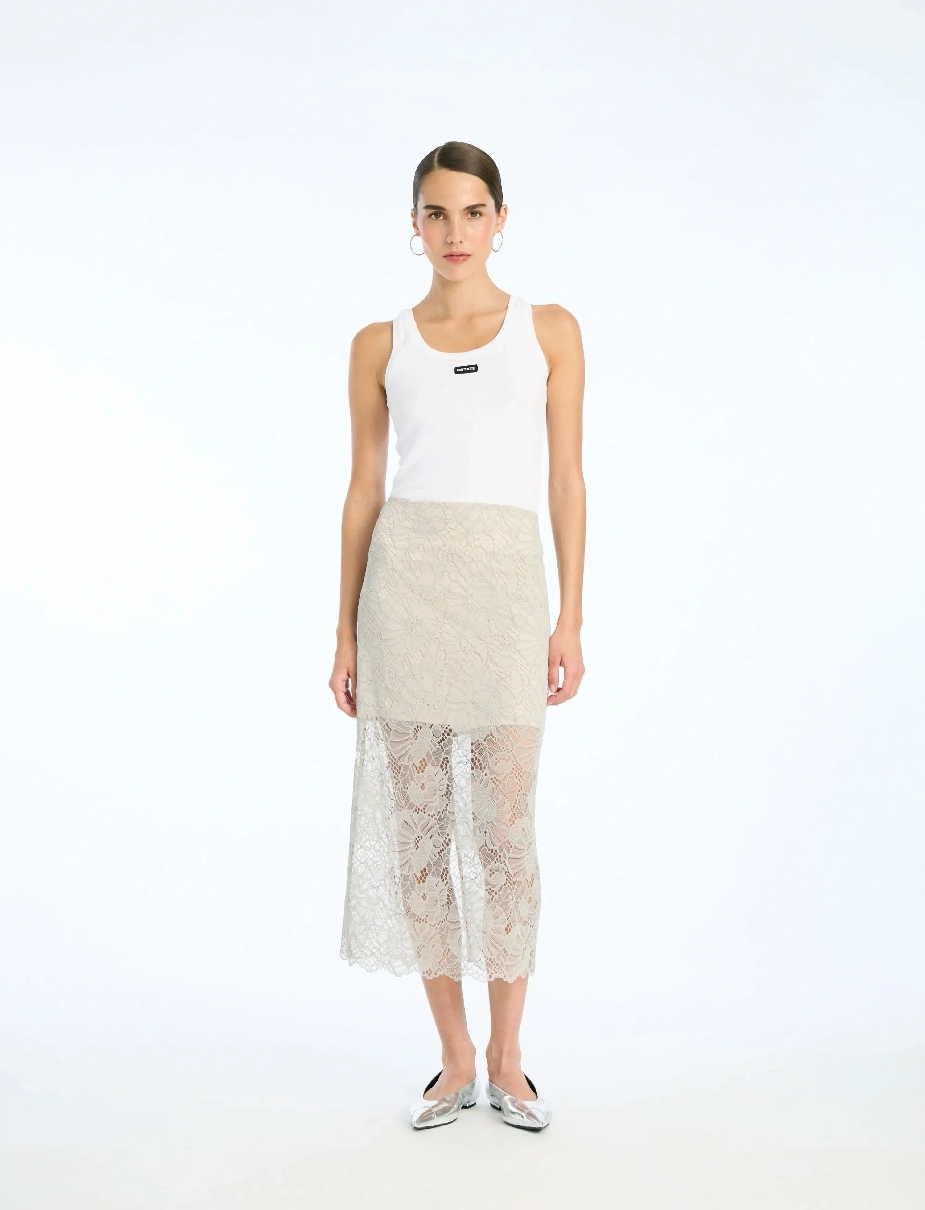 ROTATE Birger Christensen RUFFLE HEM TANK TOP - T-särgid ja alussärgid - BRIGHT WHITE / white