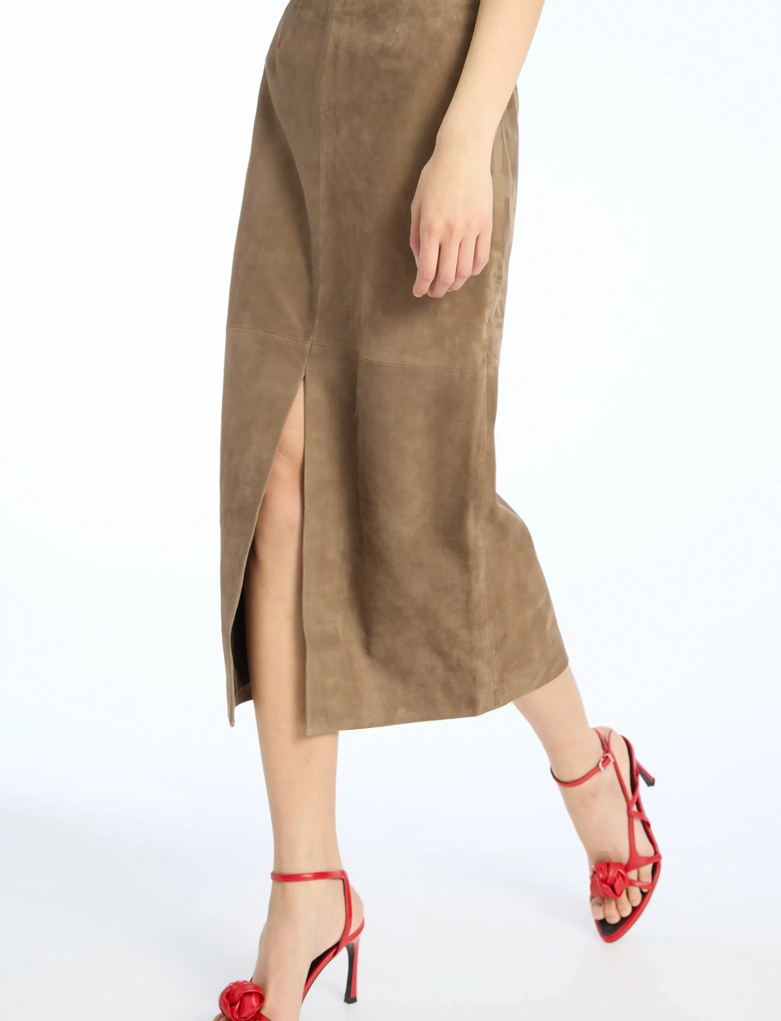 ROTATE - SUEDE MIDI PENCIL SKIRT - midinederdele - morel - 4