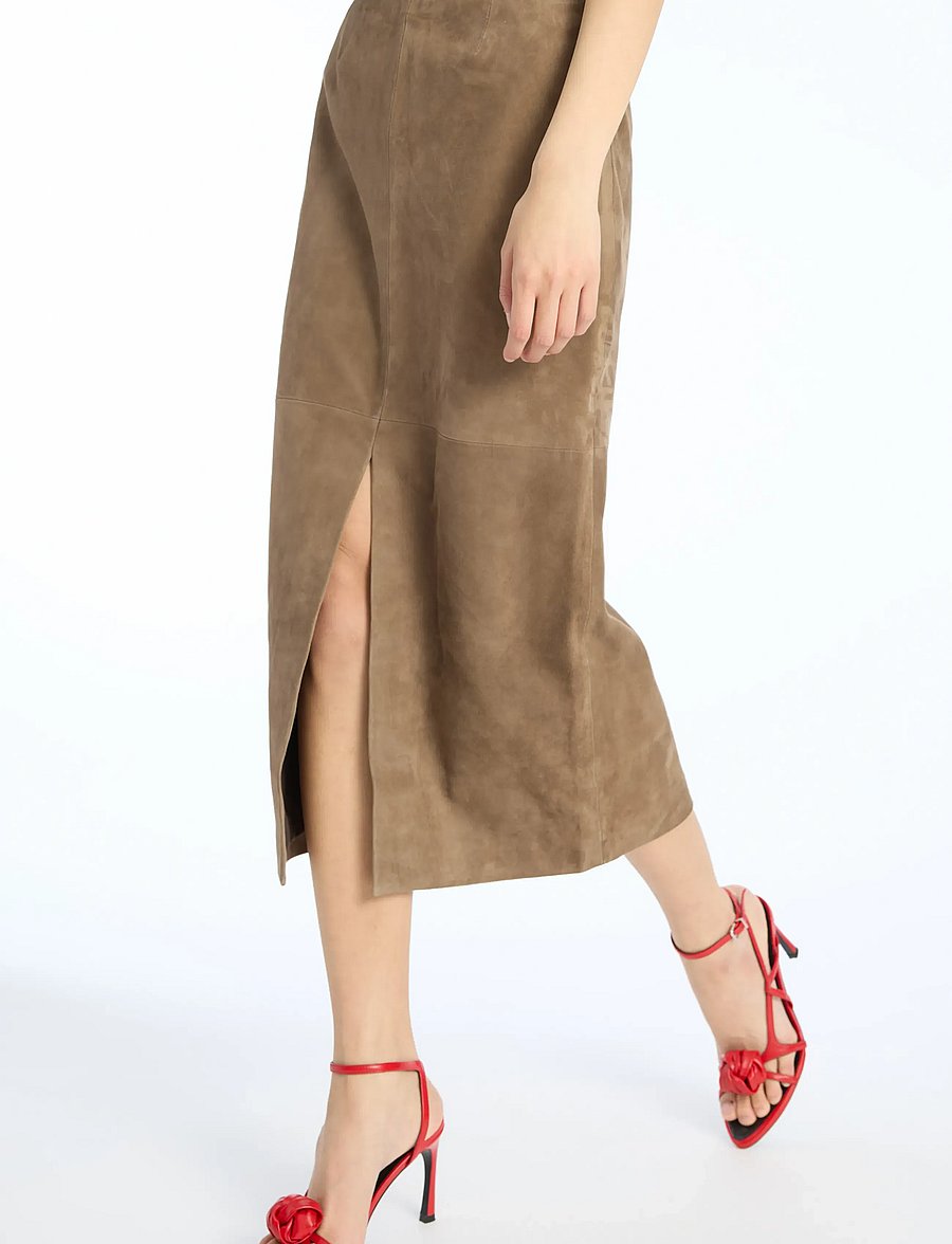ROTATE - SUEDE MIDI PENCIL SKIRT - midinederdele - morel - 4