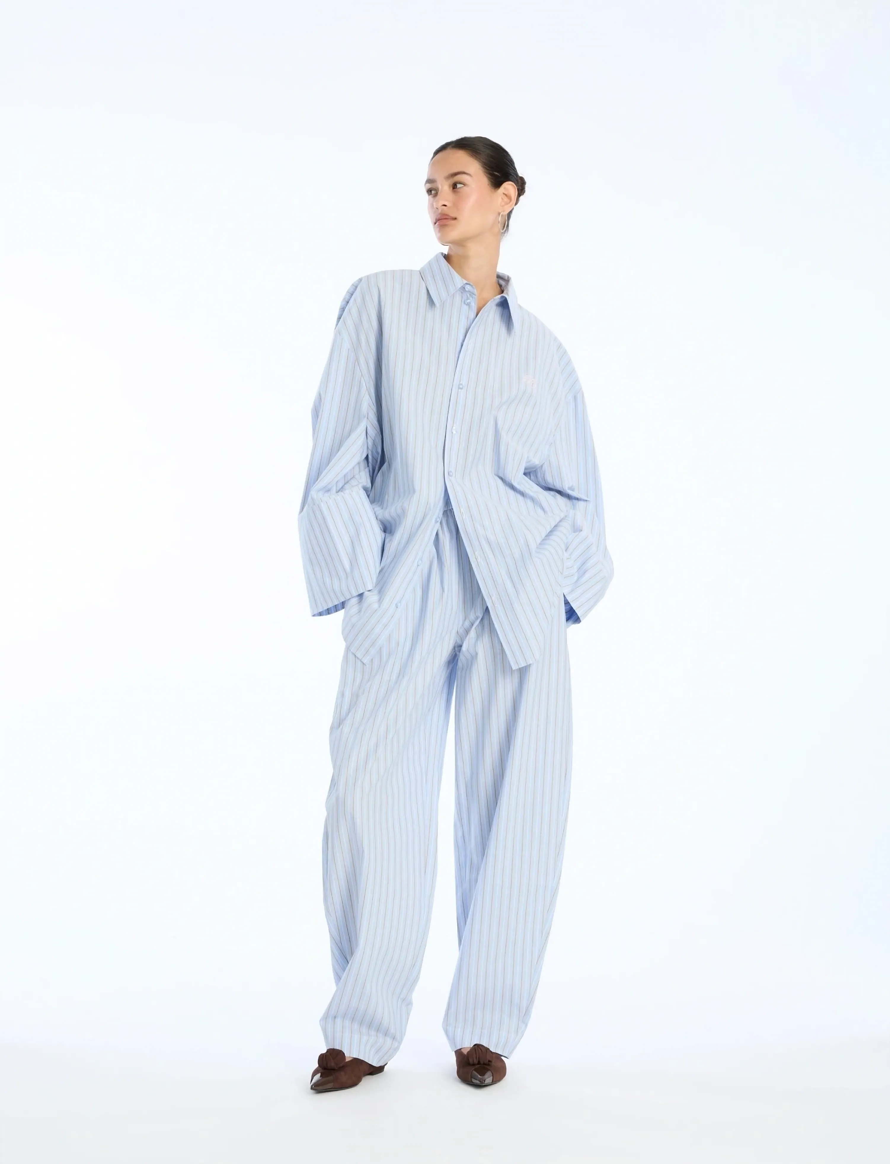 ROTATE Poplin Oversized Shirt, 32, Blue, Skjorter > Langærmede, Dame