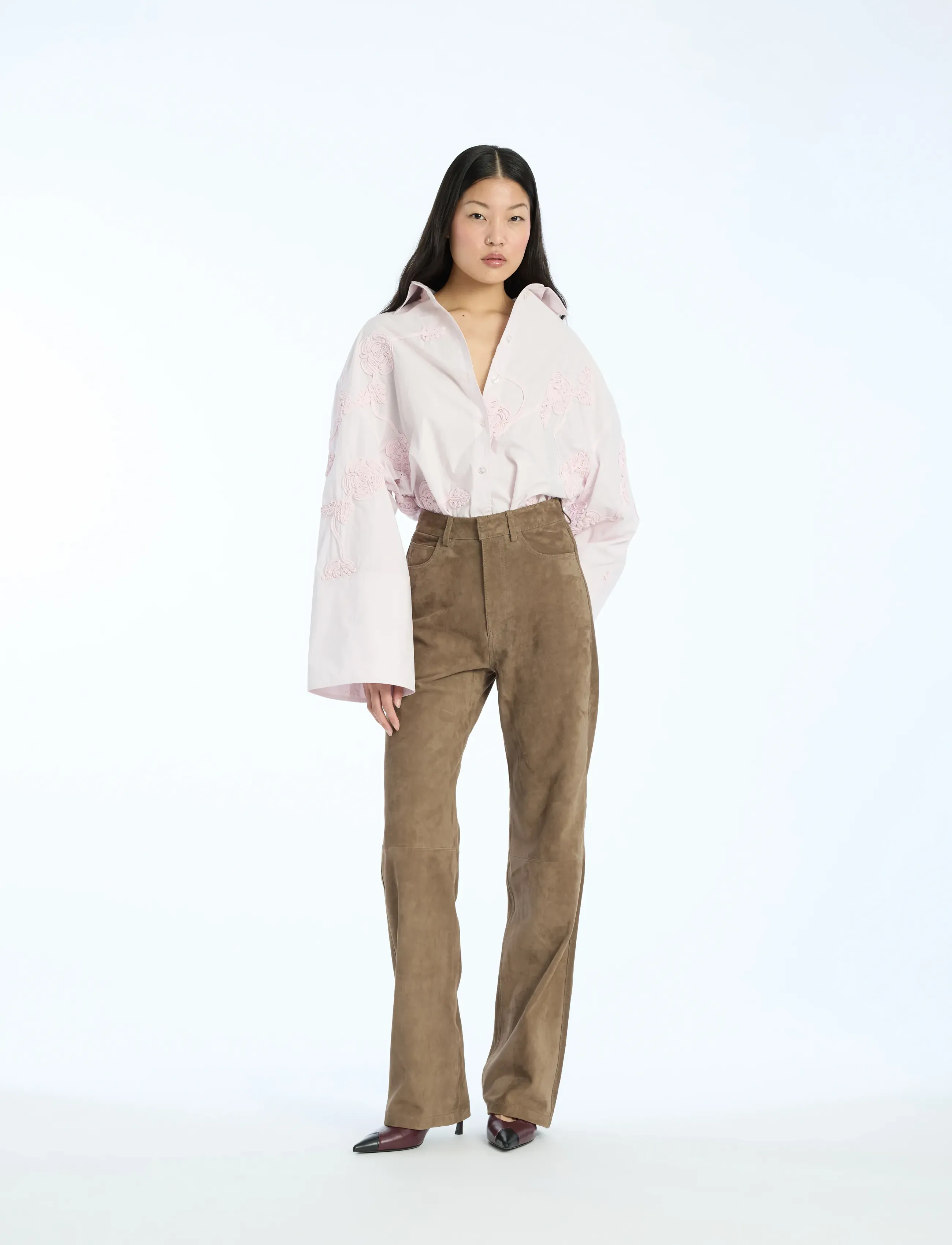ROTATE Straight Suede Pants, 34, Brown, Bukser > Lige Ben, Dame