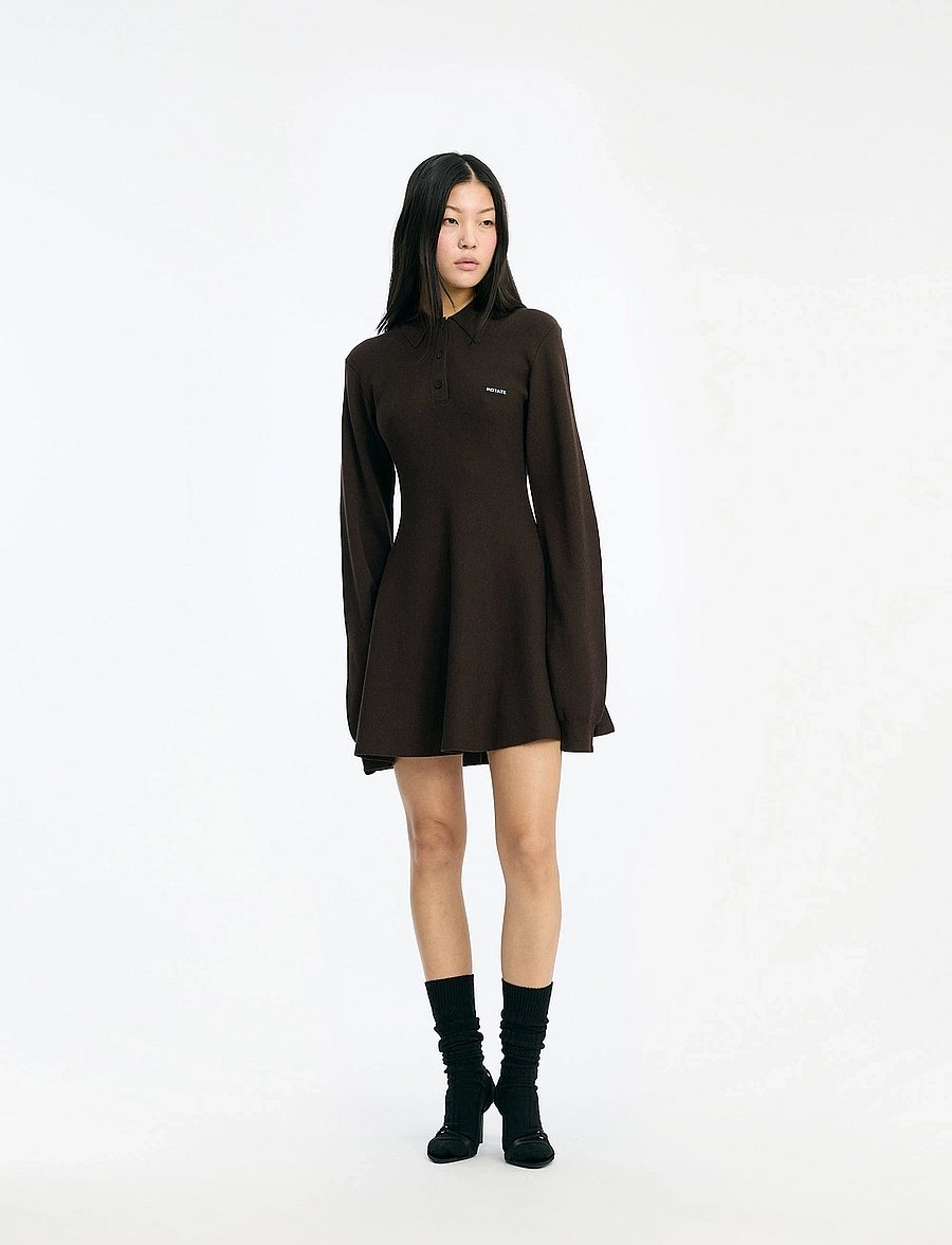 ROTATE - Slinky Knit Polo Dress - strikkjoler - molÉ - 0
