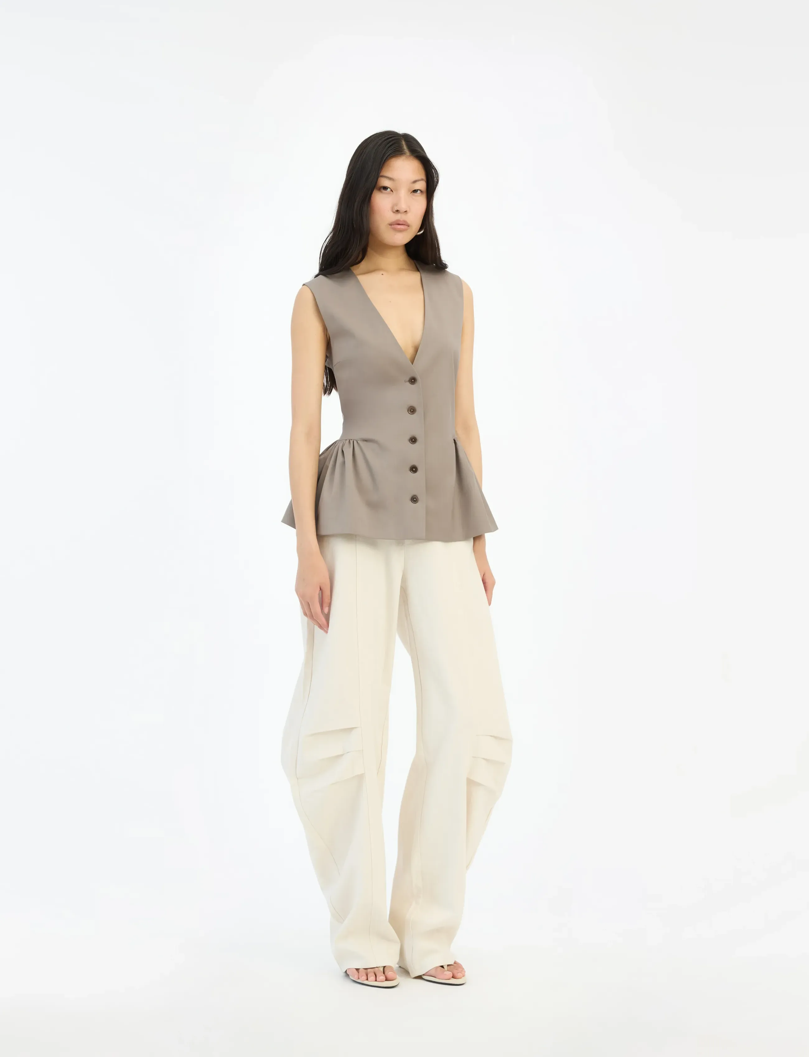 ROTATE Birger Christensen LINEN SUITING PANTS - Uus - PUMICE STONE / cream