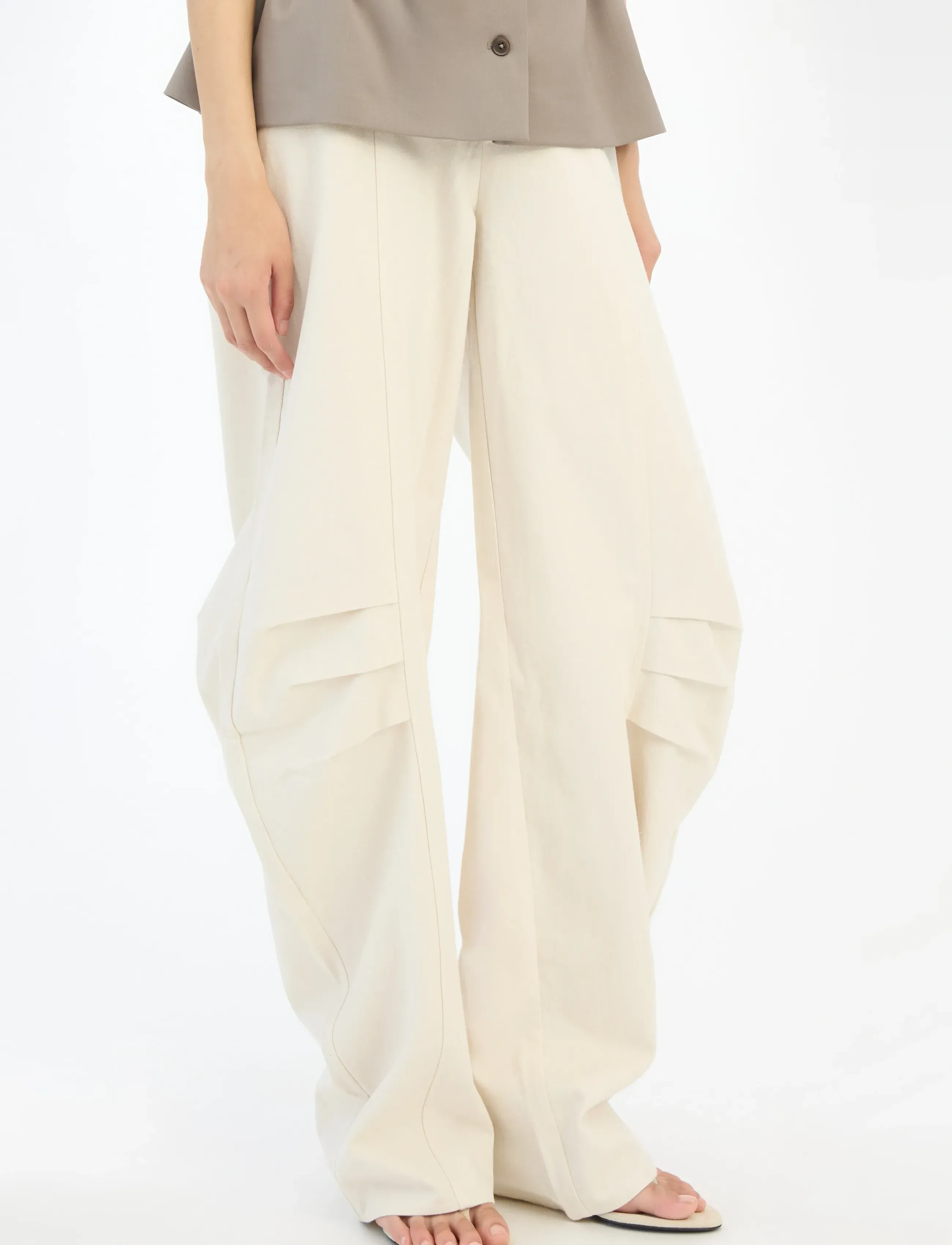 ROTATE - LINEN SUITING PANTS - barrel trousers - pumice stone - 3