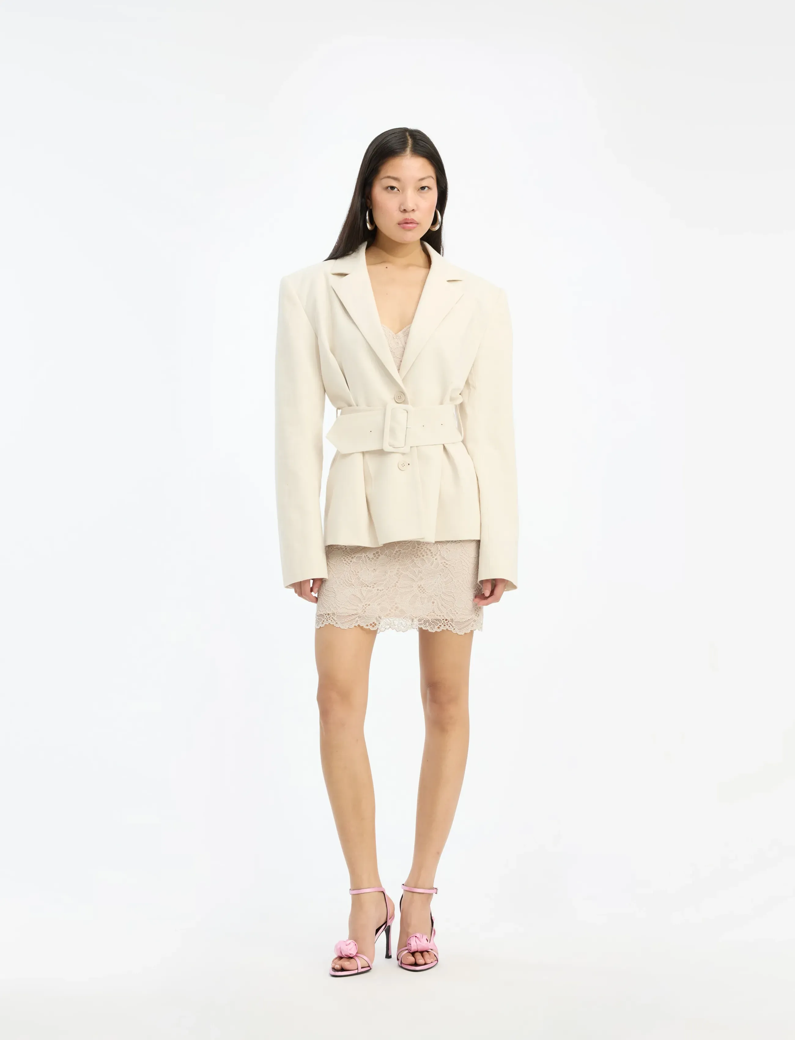 ROTATE Linen Suiting Blazer, 36, Cream, Blazere > Blazere Med Bælte, Dame