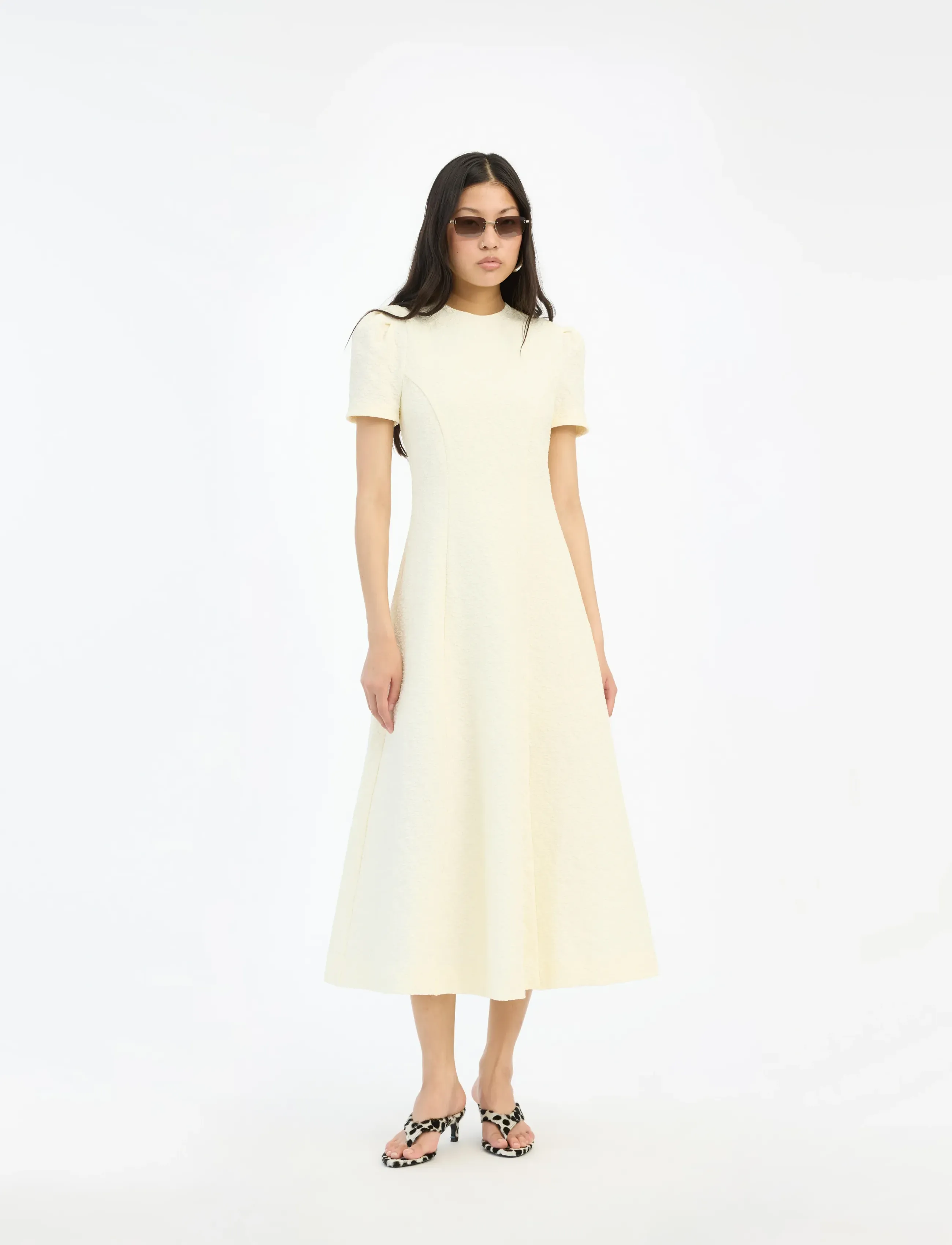 ROTATE JACQUARD FLARED DRESS - Tøj - WINTER WHITE / yellow