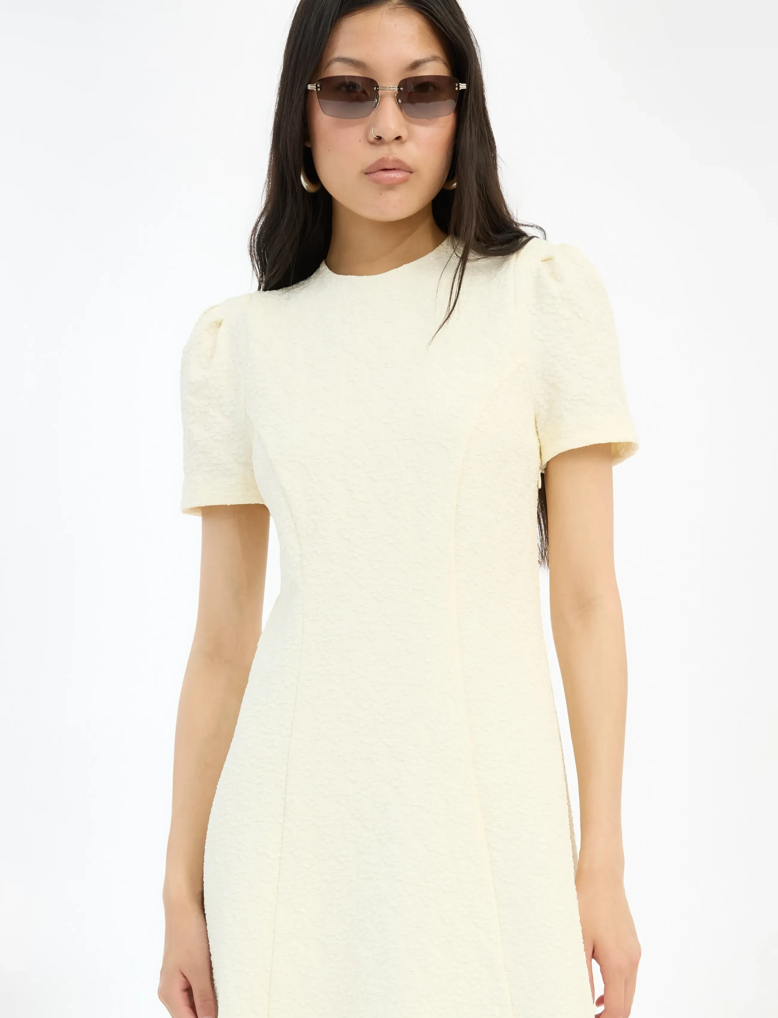 ROTATE - JACQUARD FLARED DRESS - midi dresses - winter white - 3