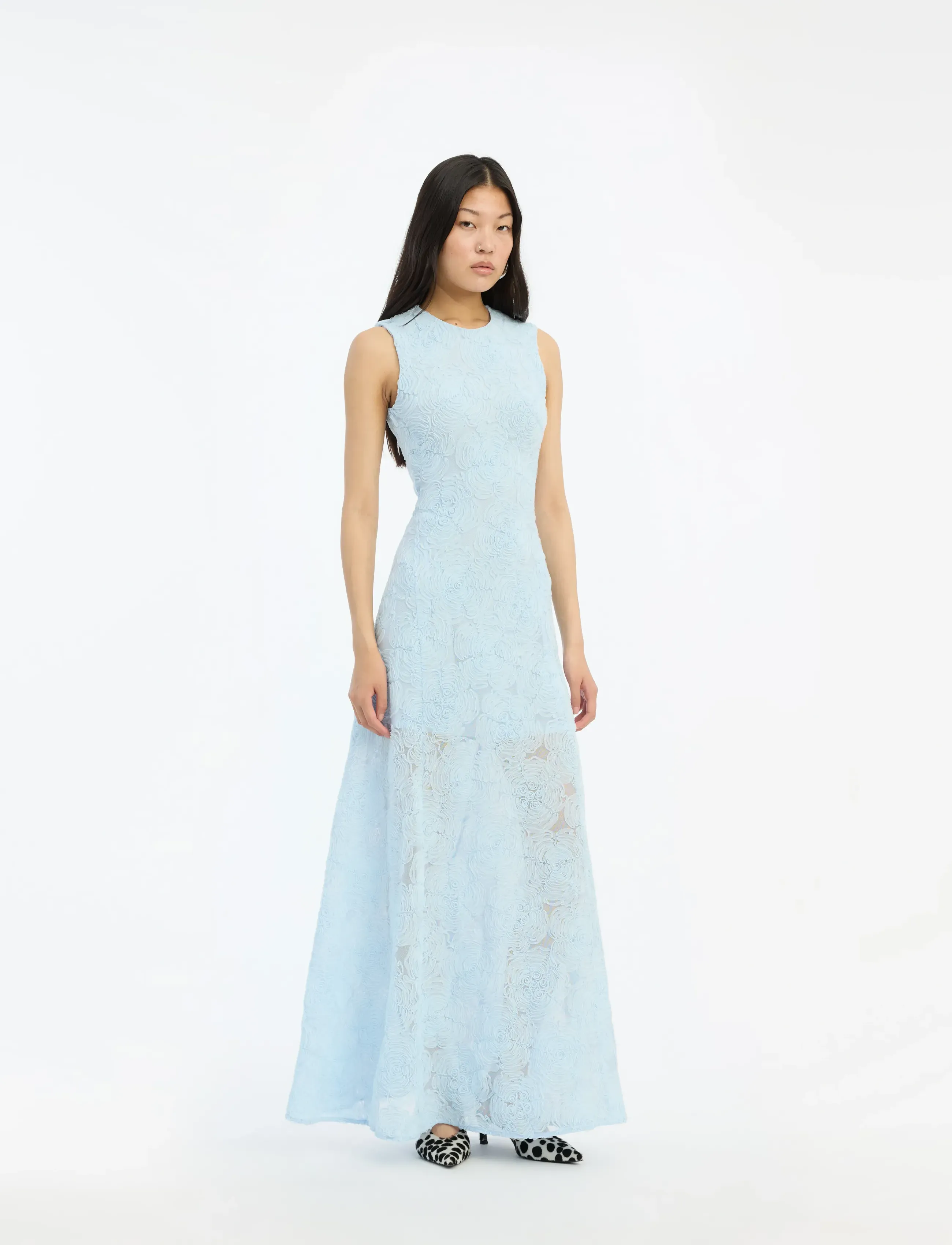 ROTATE Mesh Maxi Dress, 36, Blue, Designere > Maxi Dress, Dame