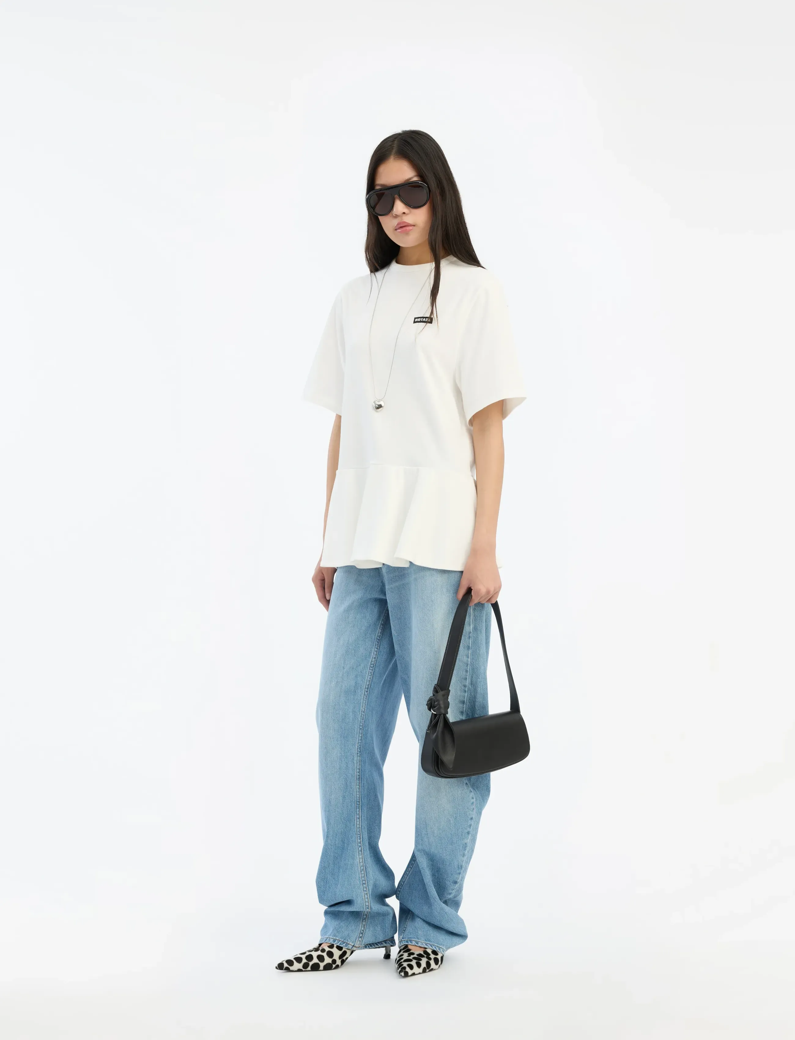 ROTATE Draped Barrel Leg Jeans, Kvinder, Draperede Barrel Leg Jeans, Blå, Str: 32
