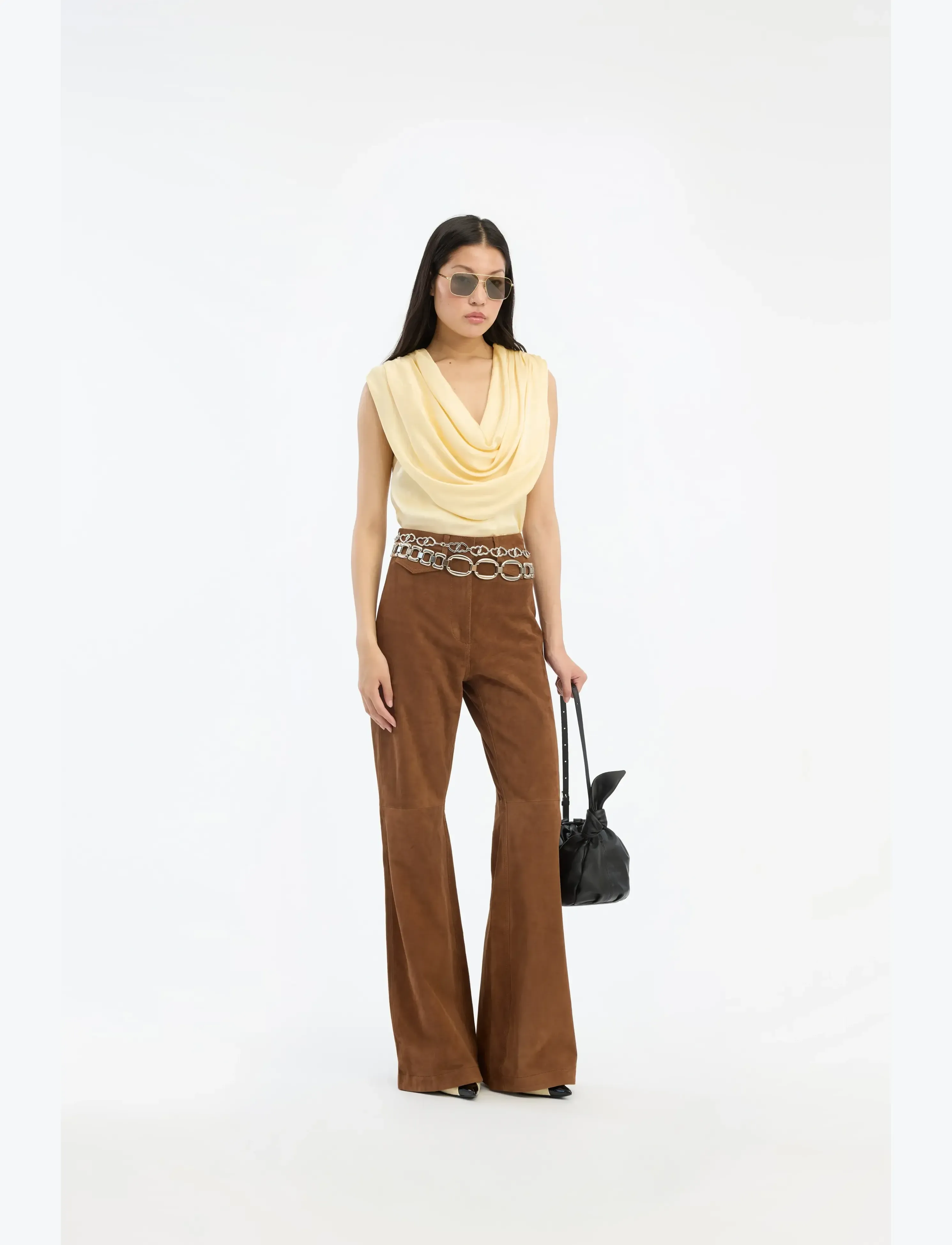 ROTATE Chiffon Waterfall Top, Kvinder, Vandfaldstop, Gul, Str: 40