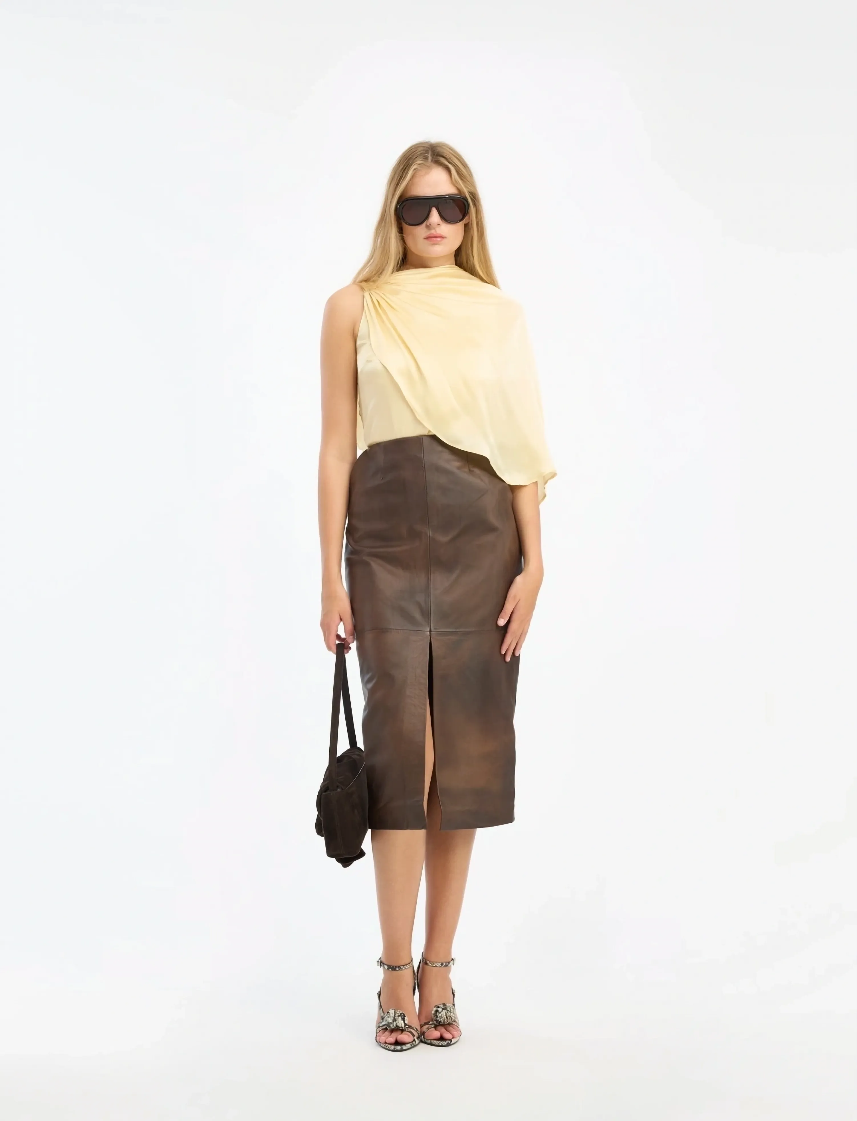 ROTATE Chiffon Cape Top, Kvinder, Draperet Cape Top, Gul, Str: 36
