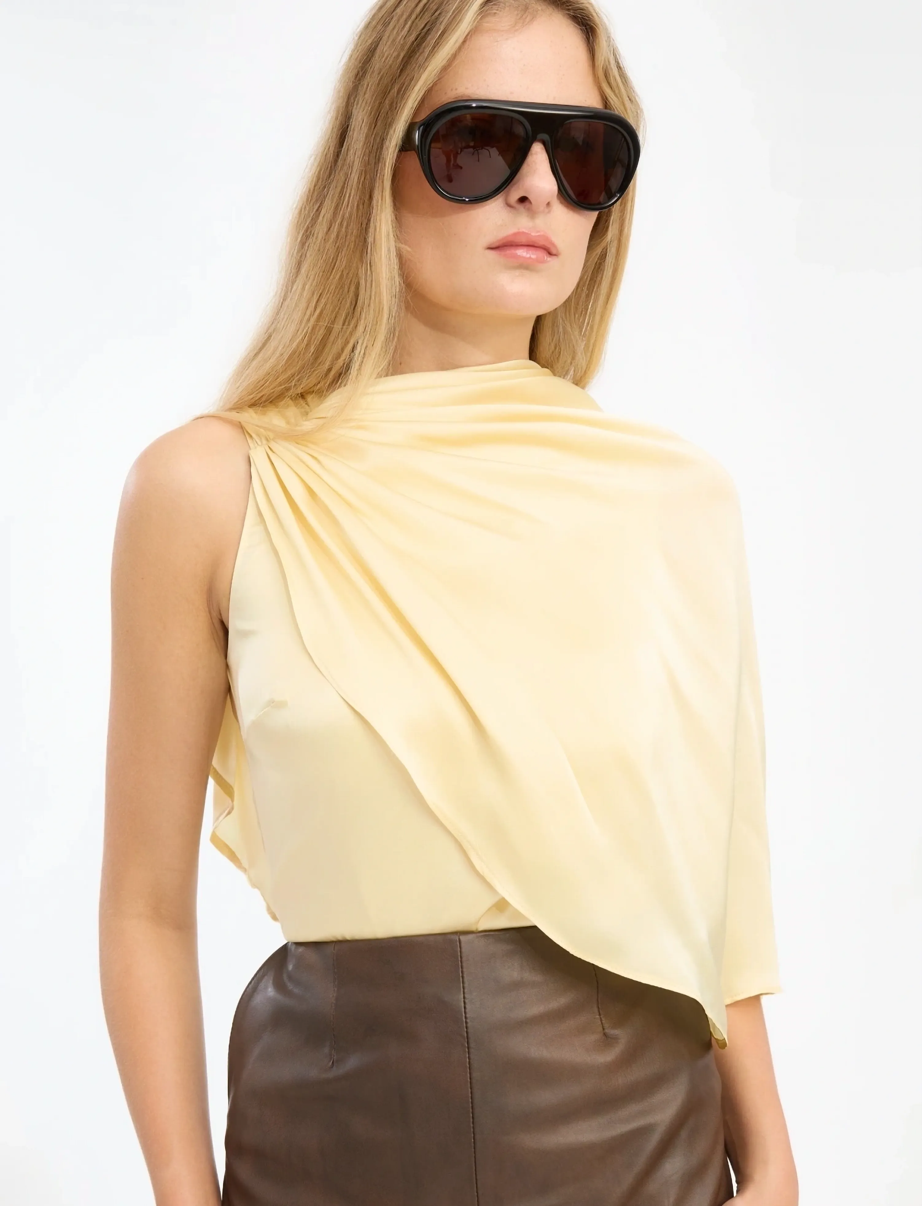 ROTATE - CHIFFON CAPE TOP - sleeveless tops - italian straw - 3