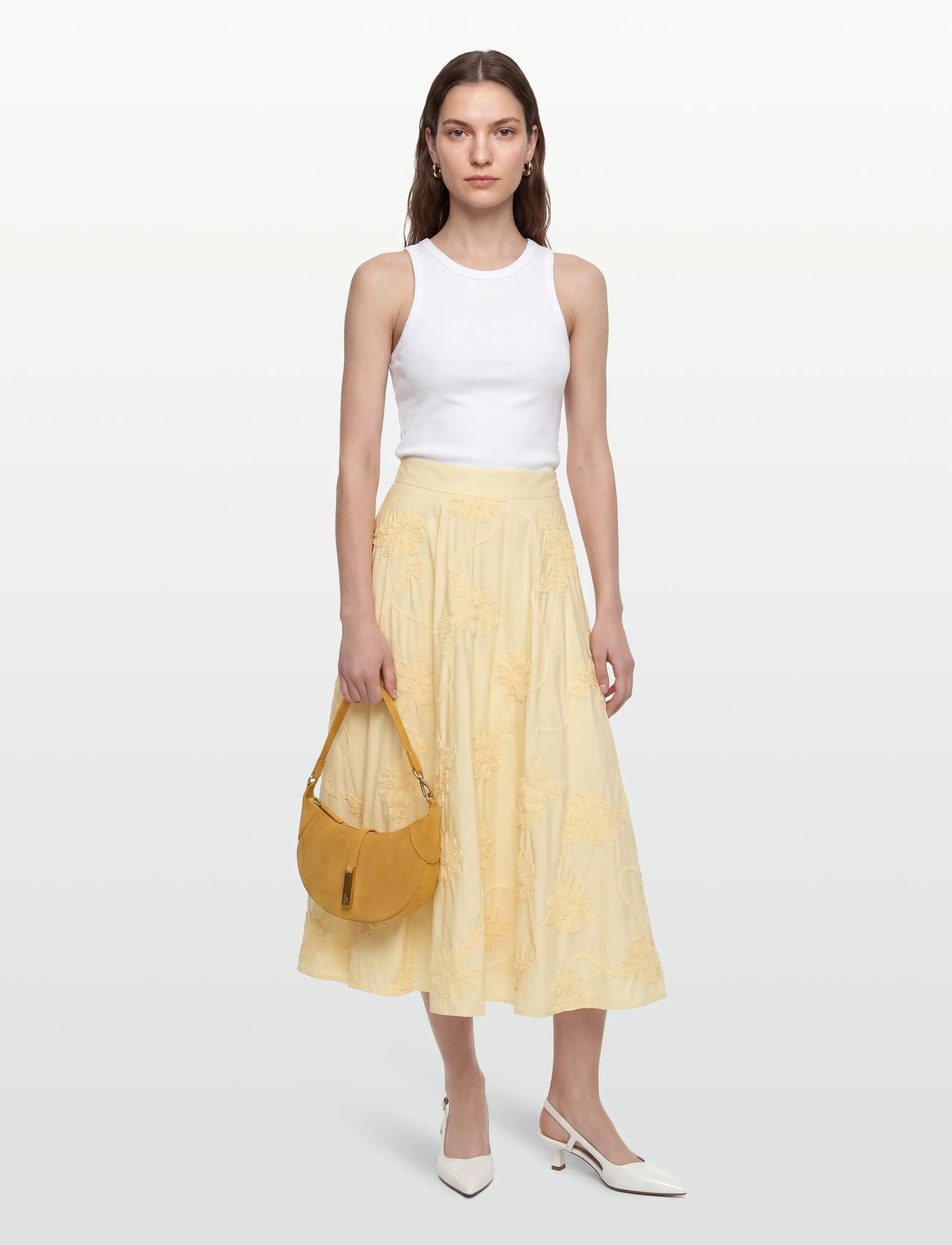 ROTATE Flower Maxi Skirt, Kvinder, Blomstret Maxi Nederdel, Gul, Str: 36