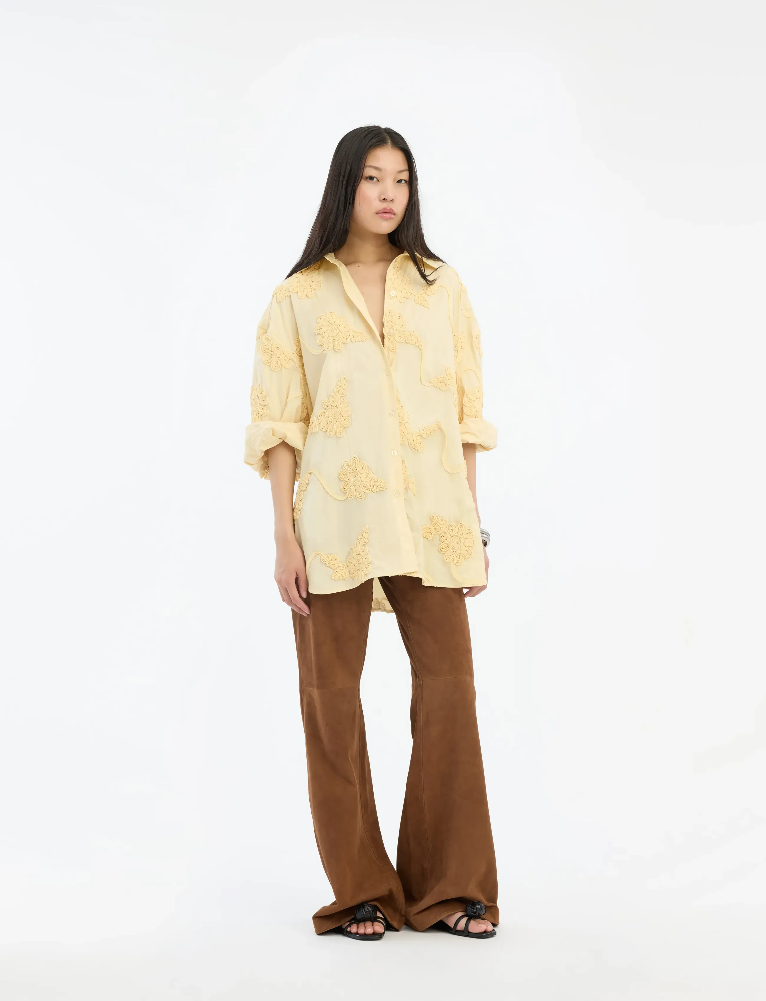 ROTATE Flower Oversized Shirt, 34, Yellow, Skjorter > Langærmede, Dame