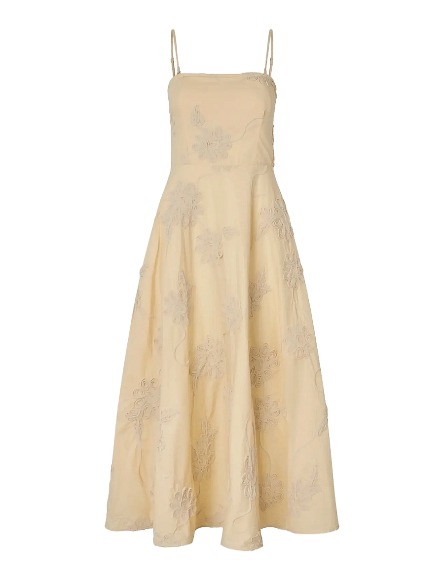 ROTATE - FLARED MIDI STRAP DRESS - italian straw - 0