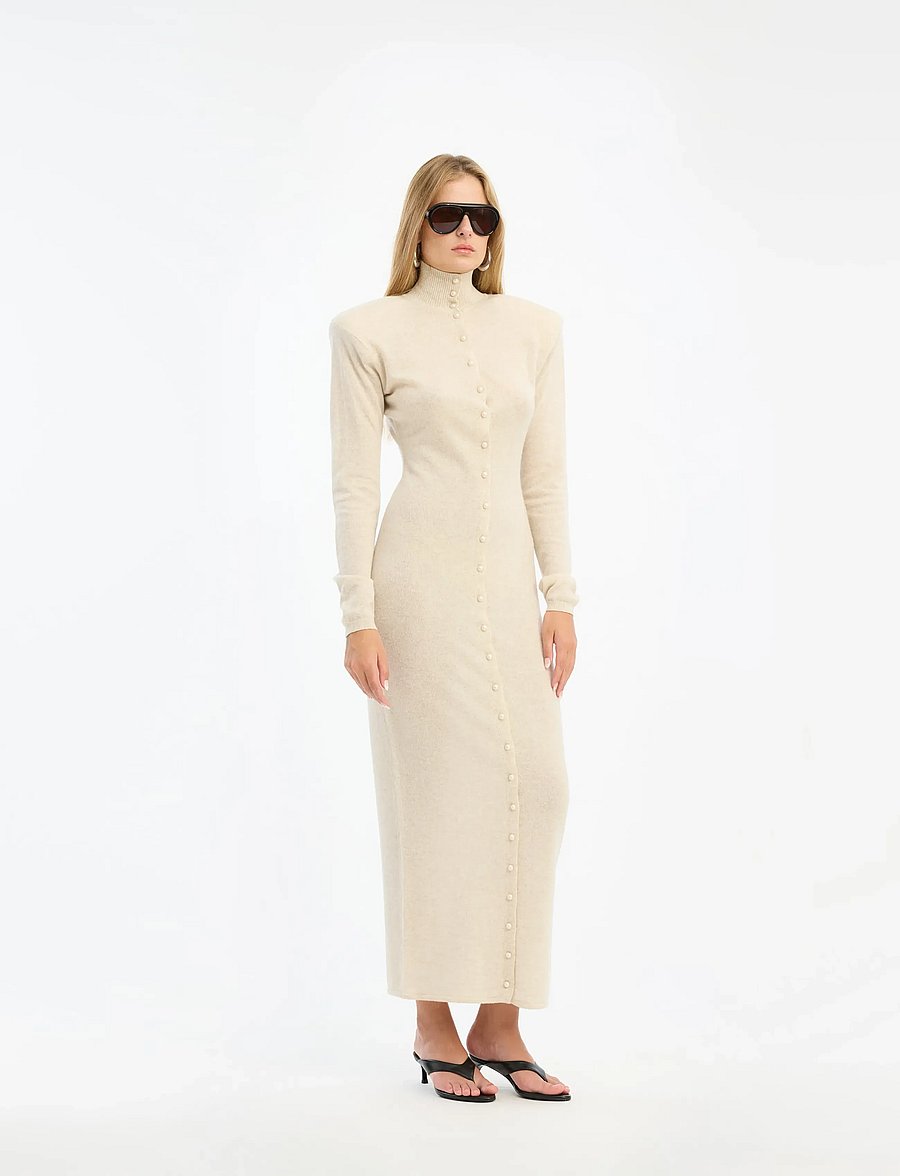 ROTATE - KNITTED POLO DRESS - cachemire - oxford tan - 0