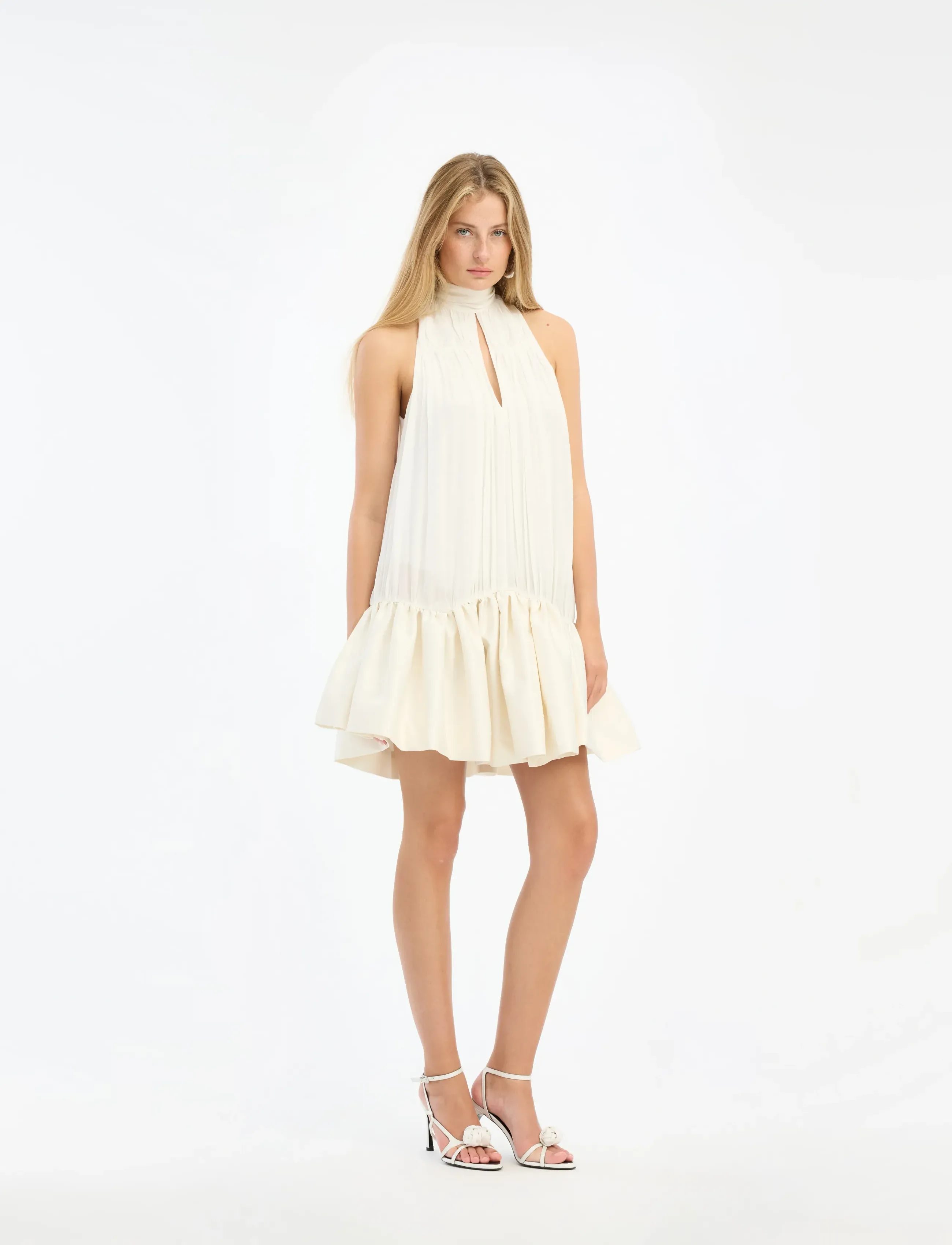 ROTATE Gathered Mini Dress, 42, White, Designere > Korte Kjoler, Dame