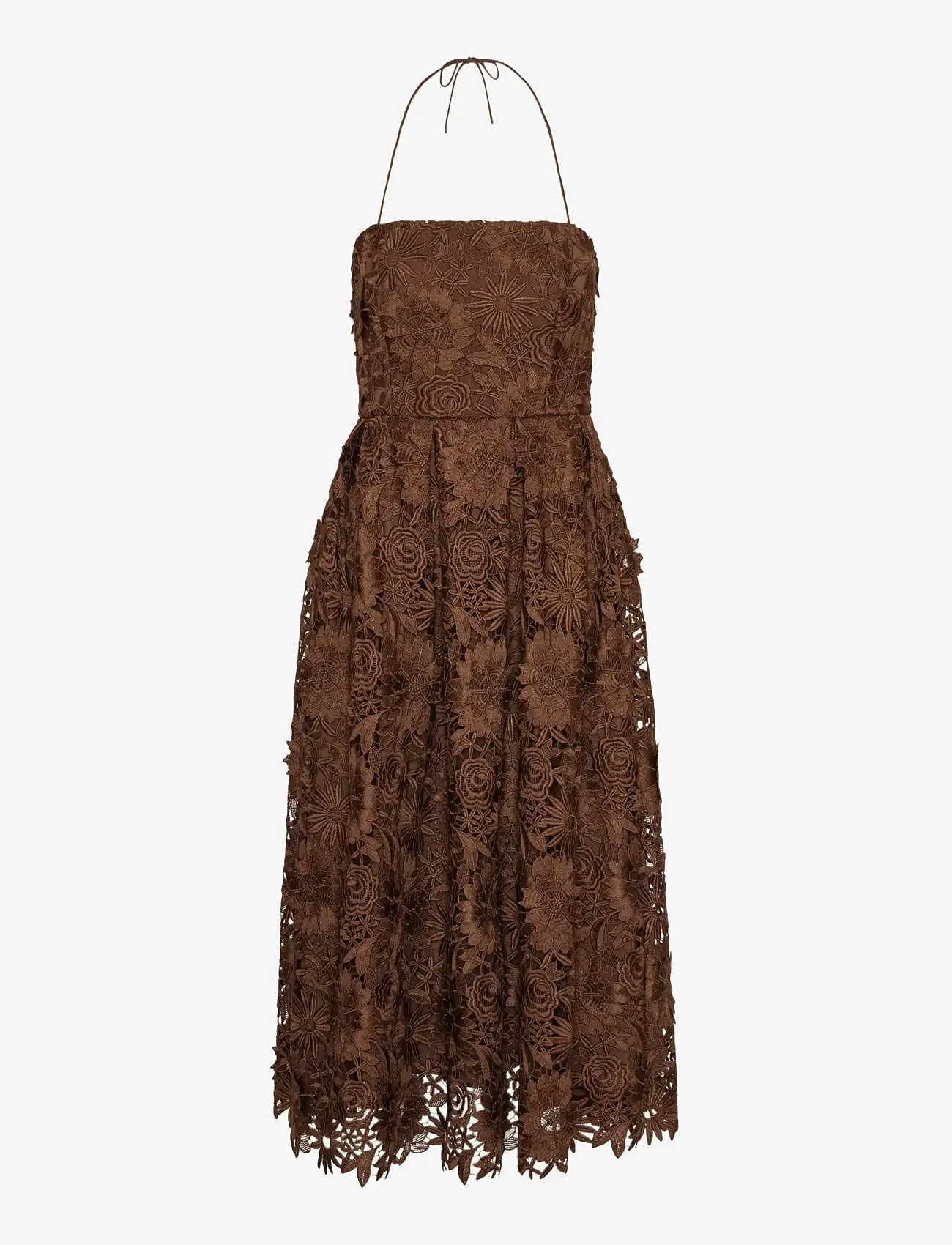 ROTATE Birger Christensen - 3D LACE FLARED MIDI DRESS - midi dresses - potting soil - 1