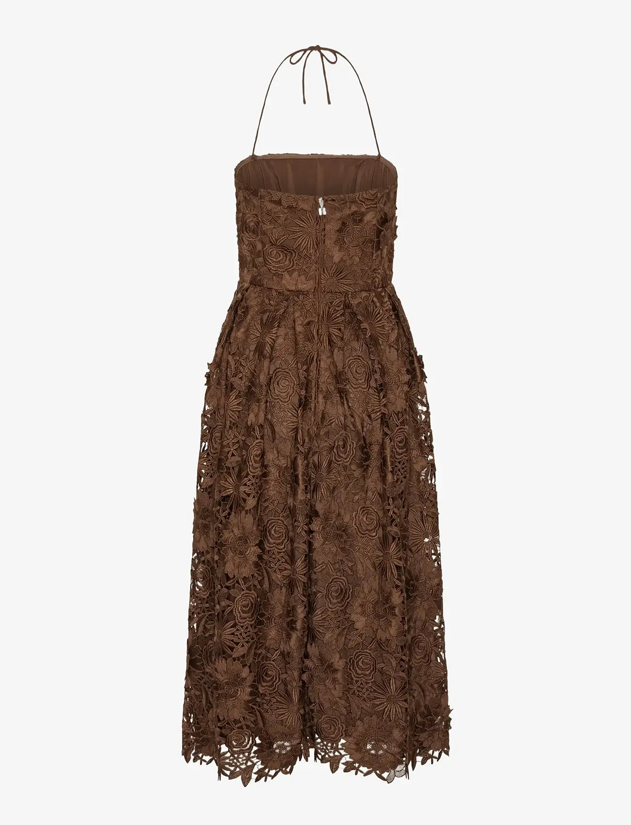ROTATE Birger Christensen - 3D LACE FLARED MIDI DRESS - midi dresses - potting soil - 2
